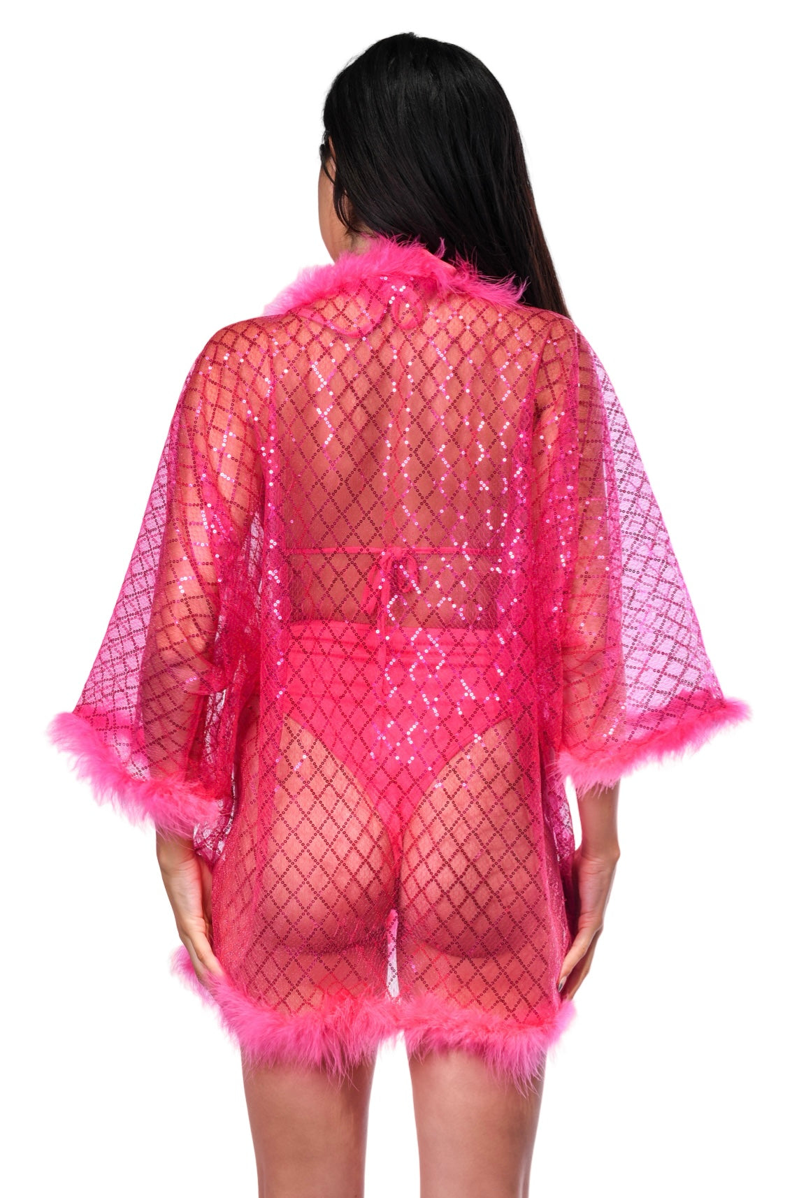 Fuzzy Sequin Kimono- Rose Pink