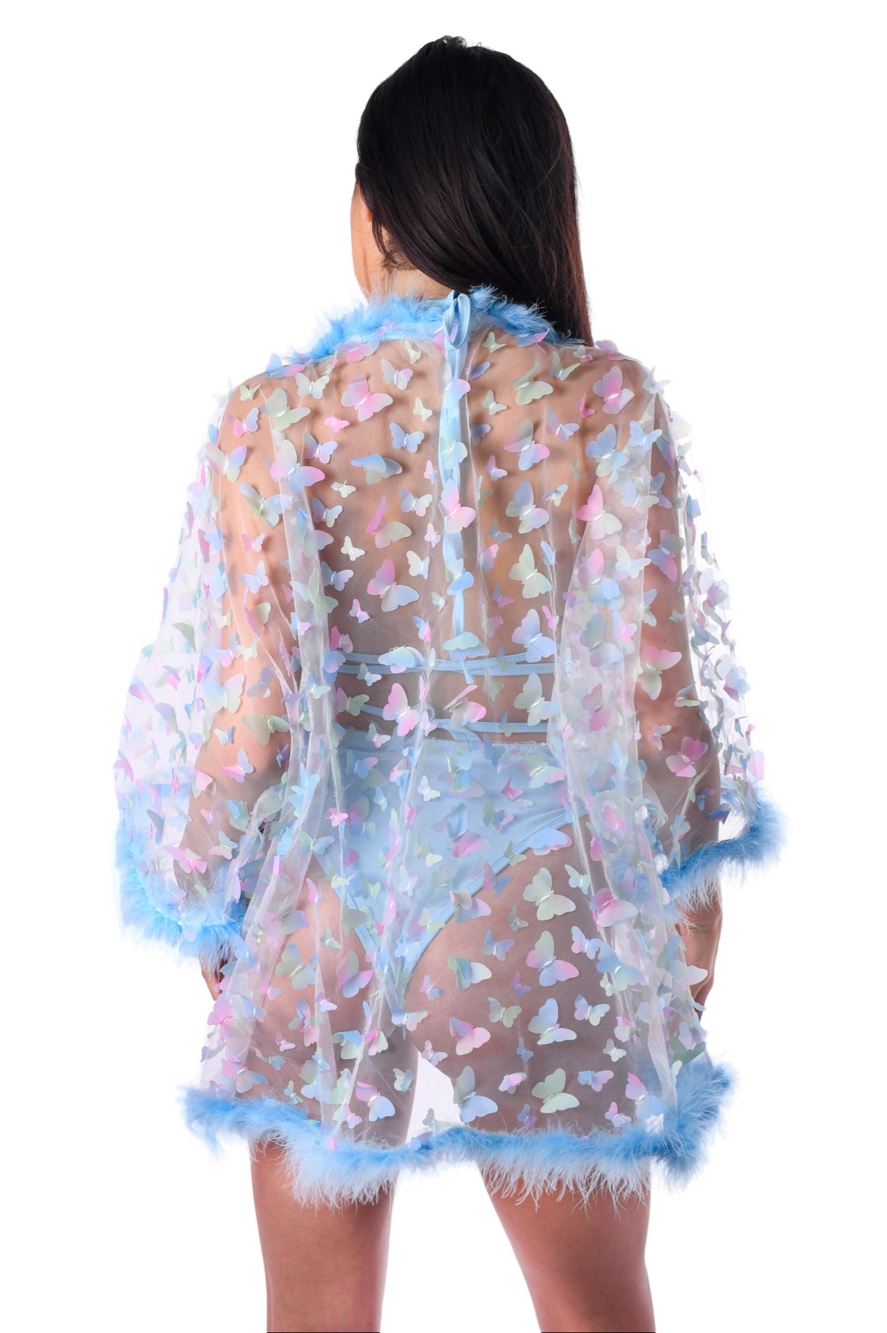 Fuzzy 3D Kimono- Blue Butterfly