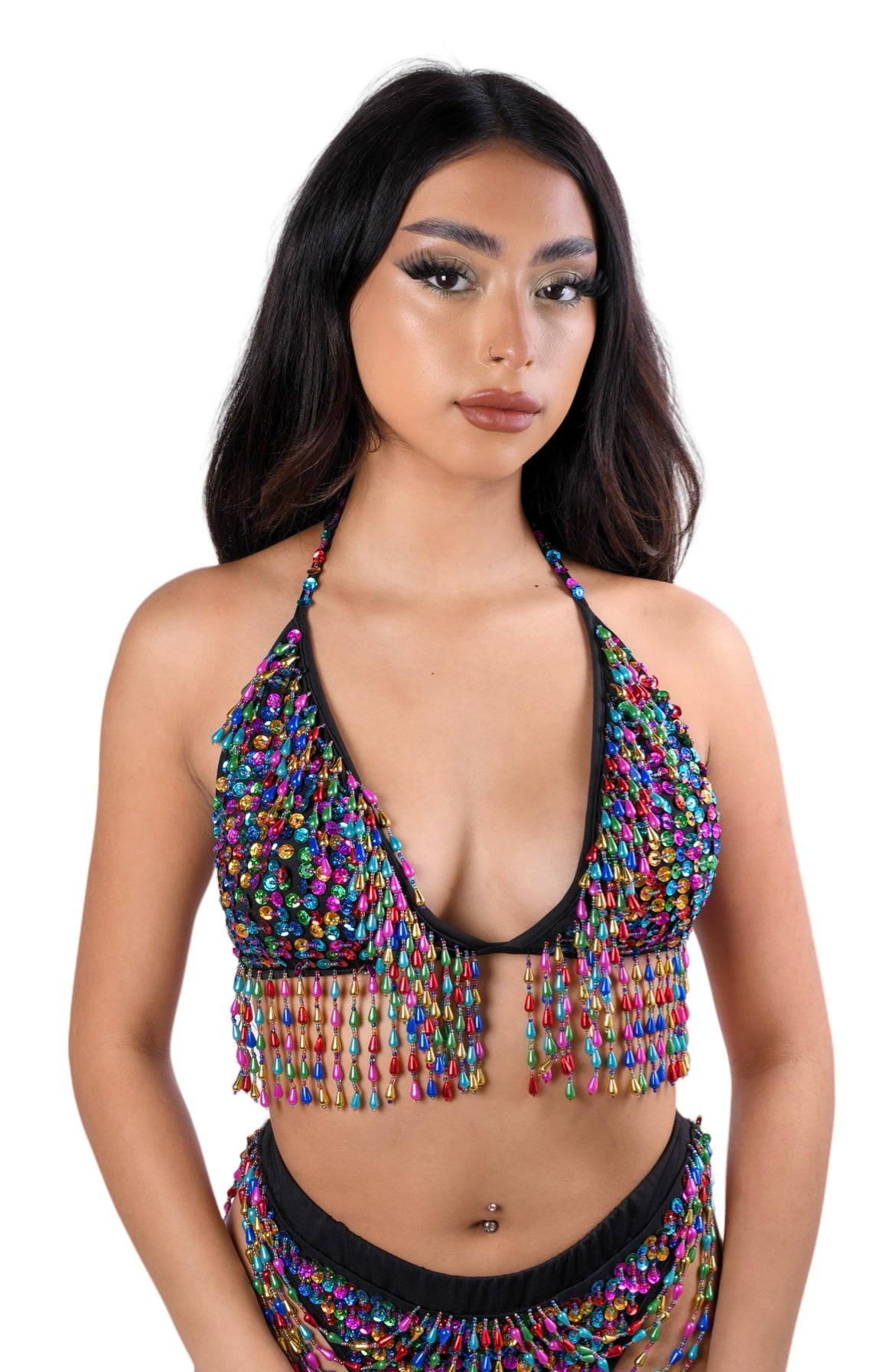 Hand Stitched Sequin Bra Top - Lucky Charms Rave clothes,rave