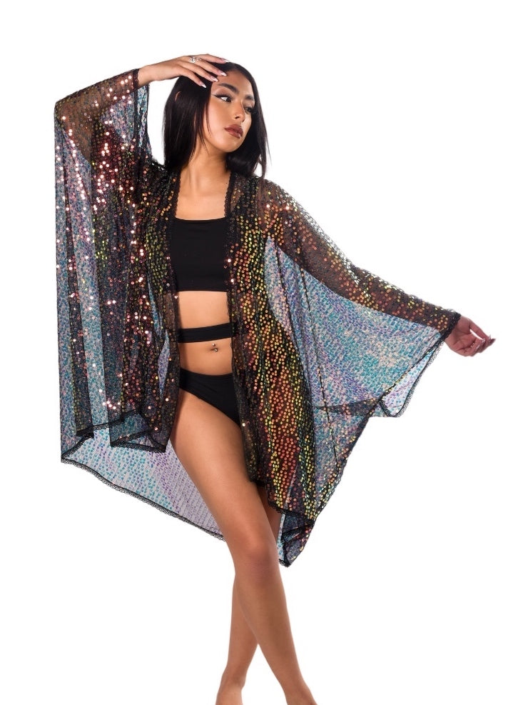 Sequin Kimono- Disco Black