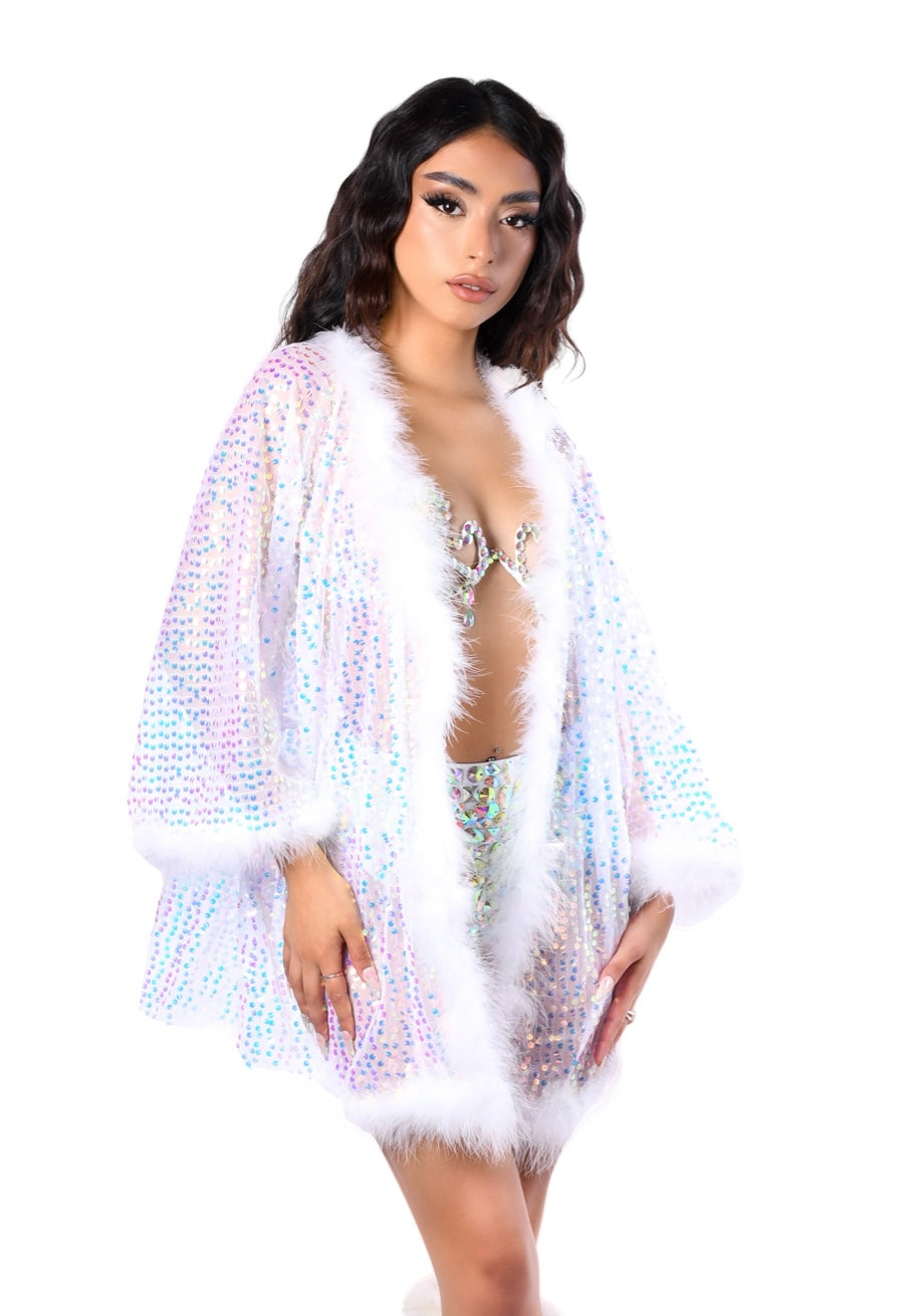 Fuzzy Sequin Kimono- Luna