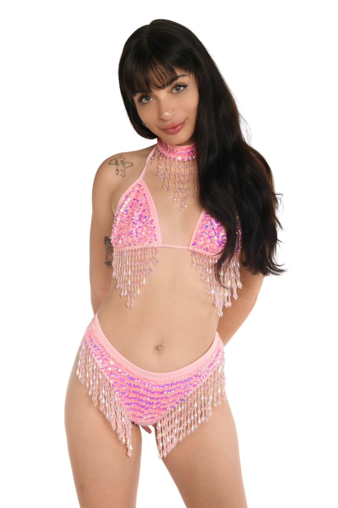 FULL OUTFIT - Hand Stitched Sequin Set- Barbie Pink