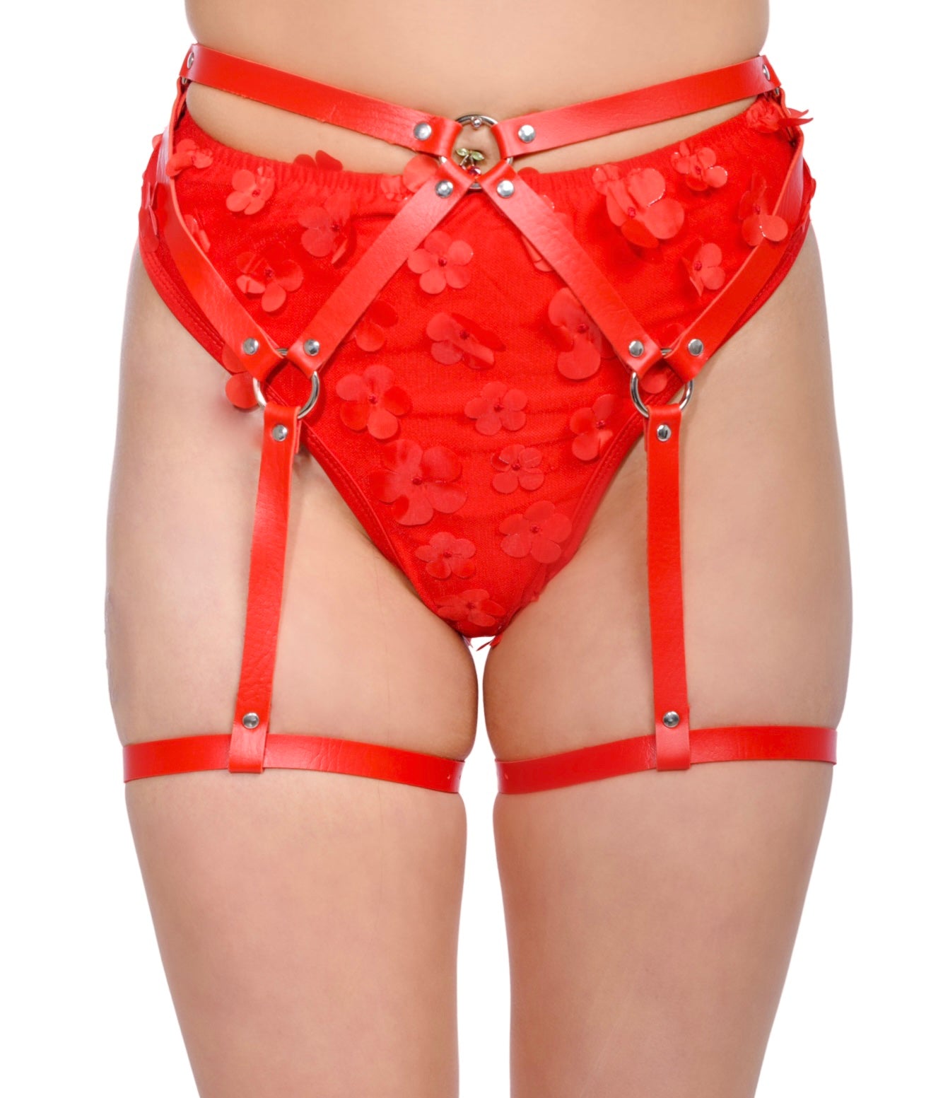 Red Vegan Leather Leg Harness