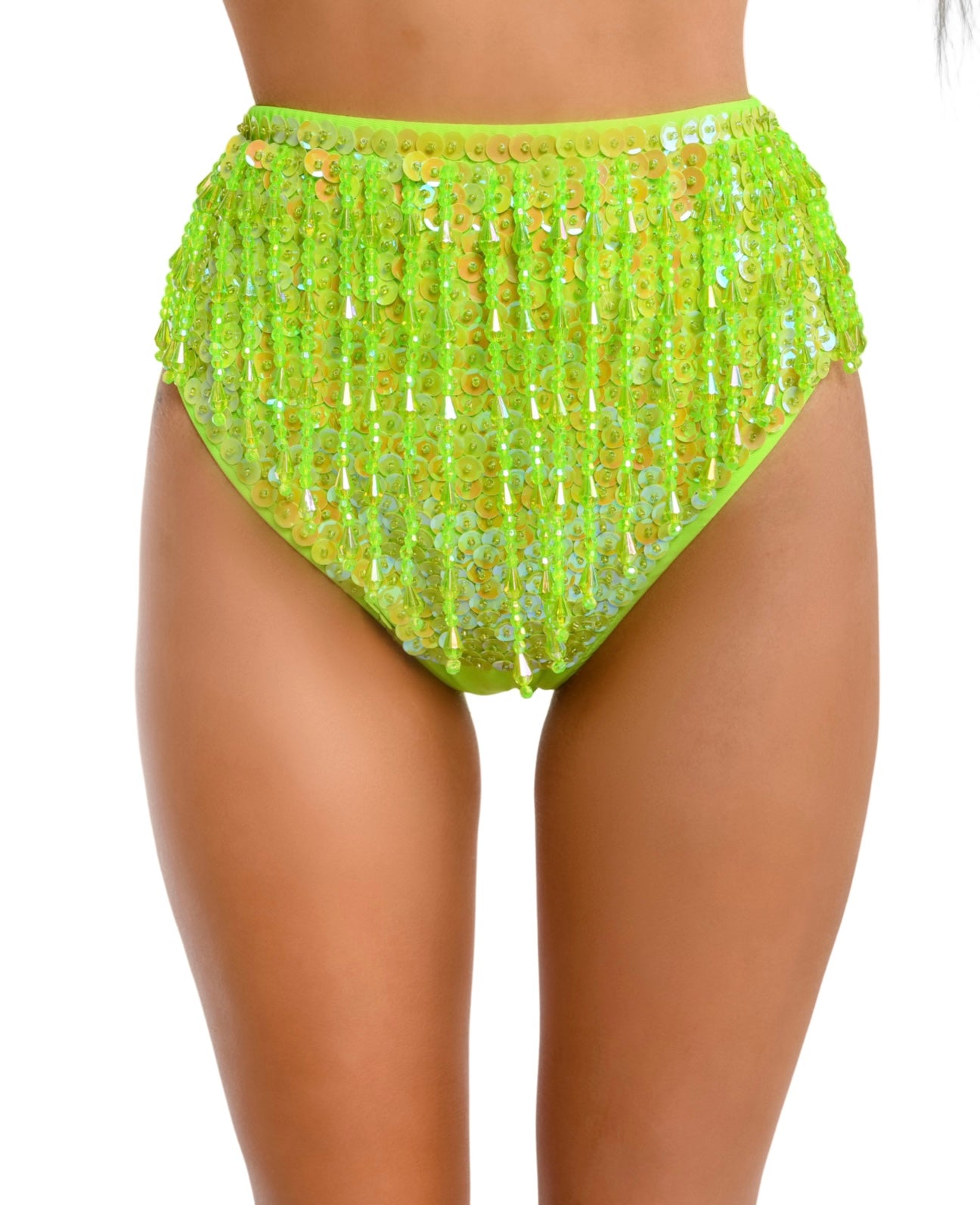 Hand Stitched Sequin Bottoms- Neon Lime