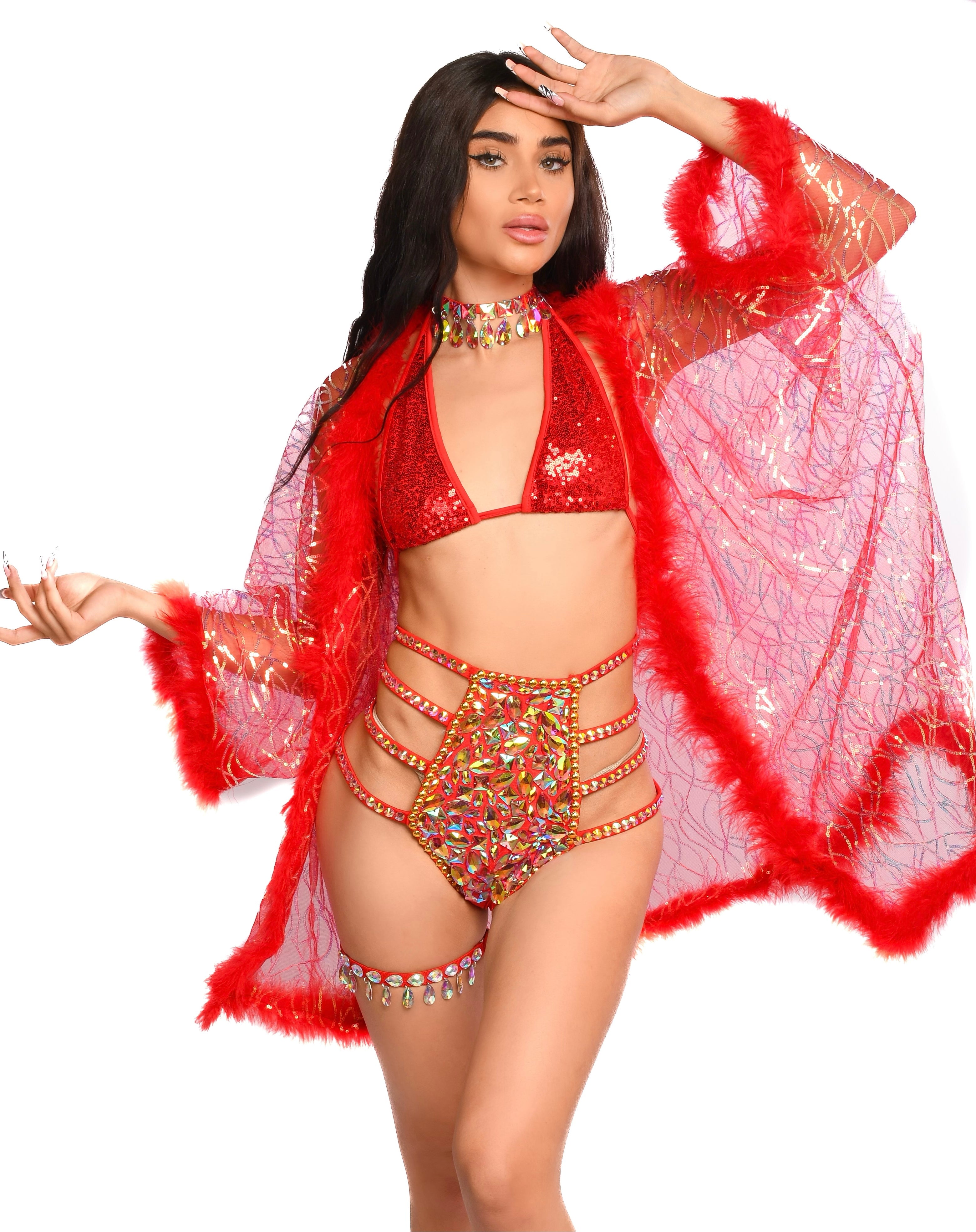 Fuzzy Sequin Kimono-Cherry Pixie