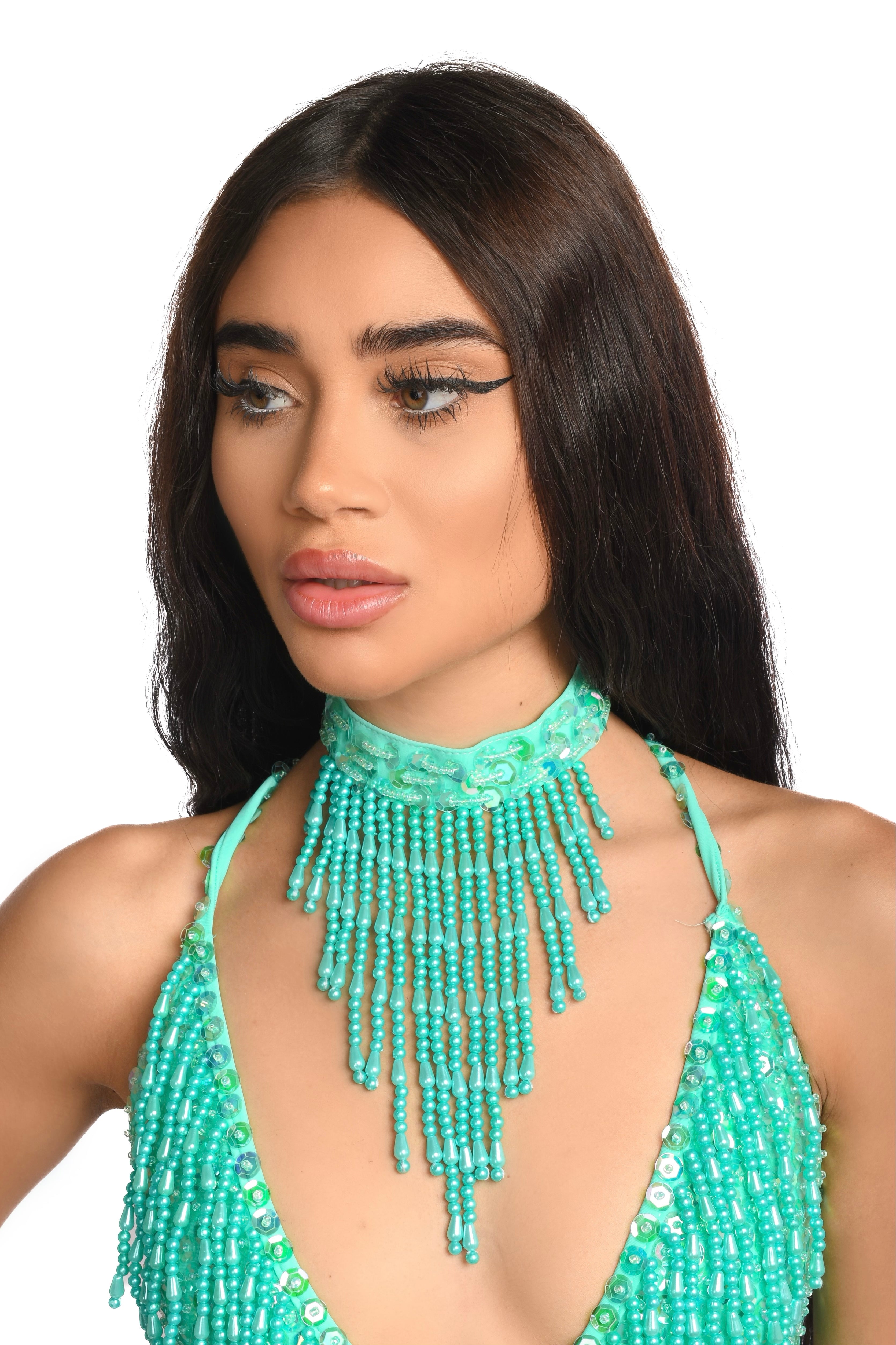 Turquoise Hand Stitched Sequin Choker