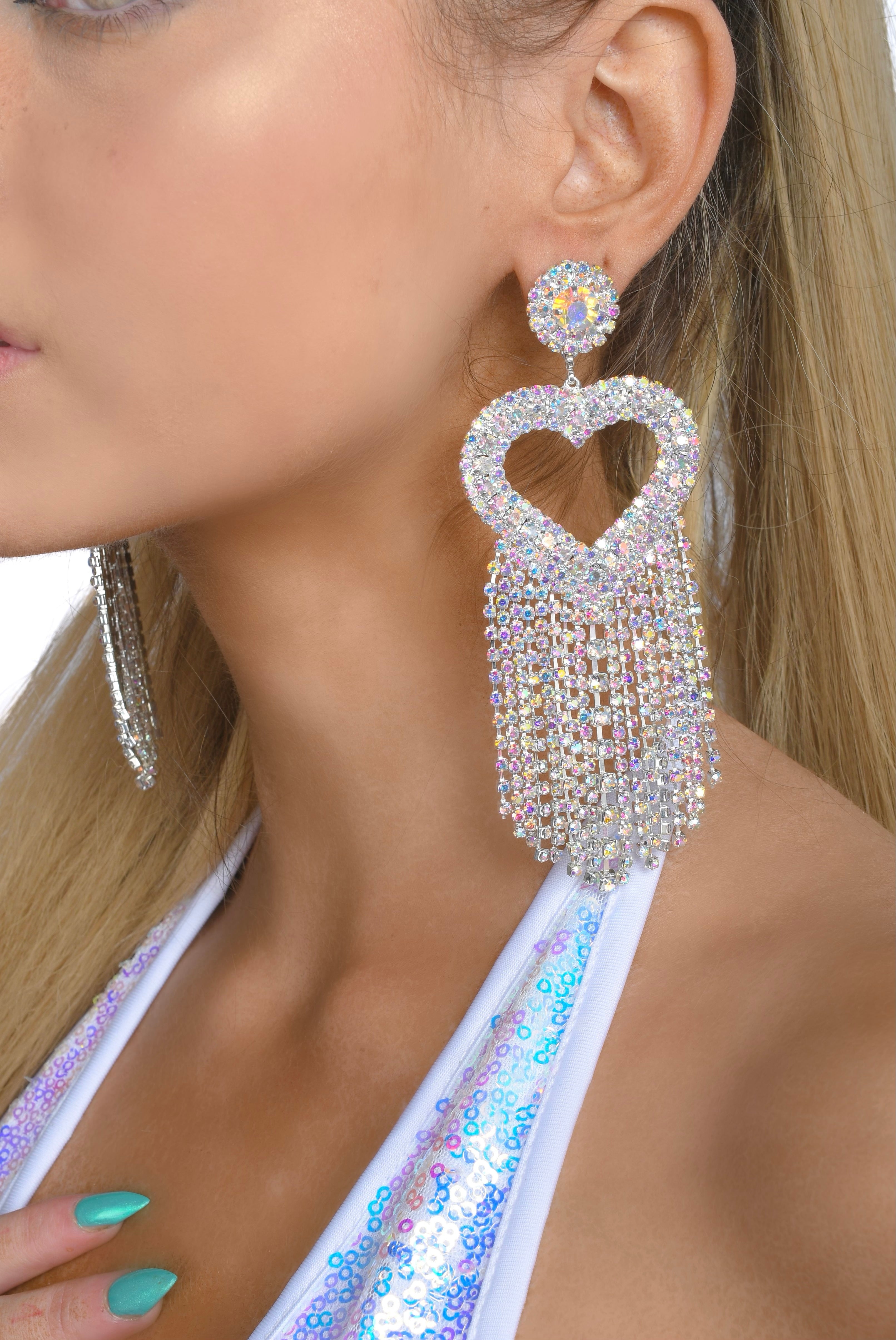 Diamond Heart Rhinestone Earrings