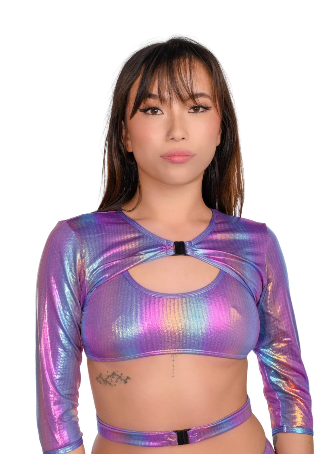 Lollipop Buckle Up Sleeve Crop Top