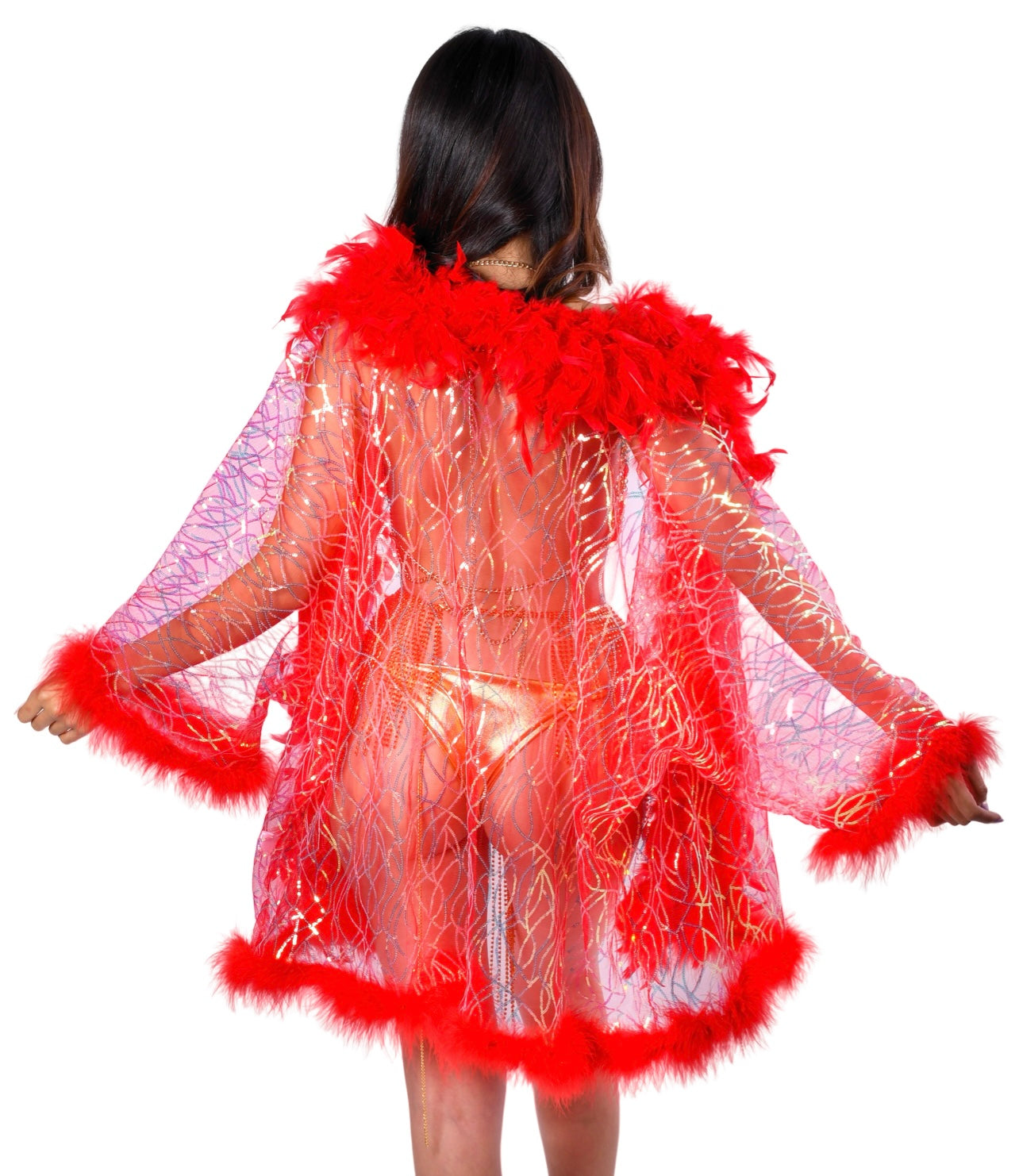 Fuzzy Sequin Kimono- Red Empress