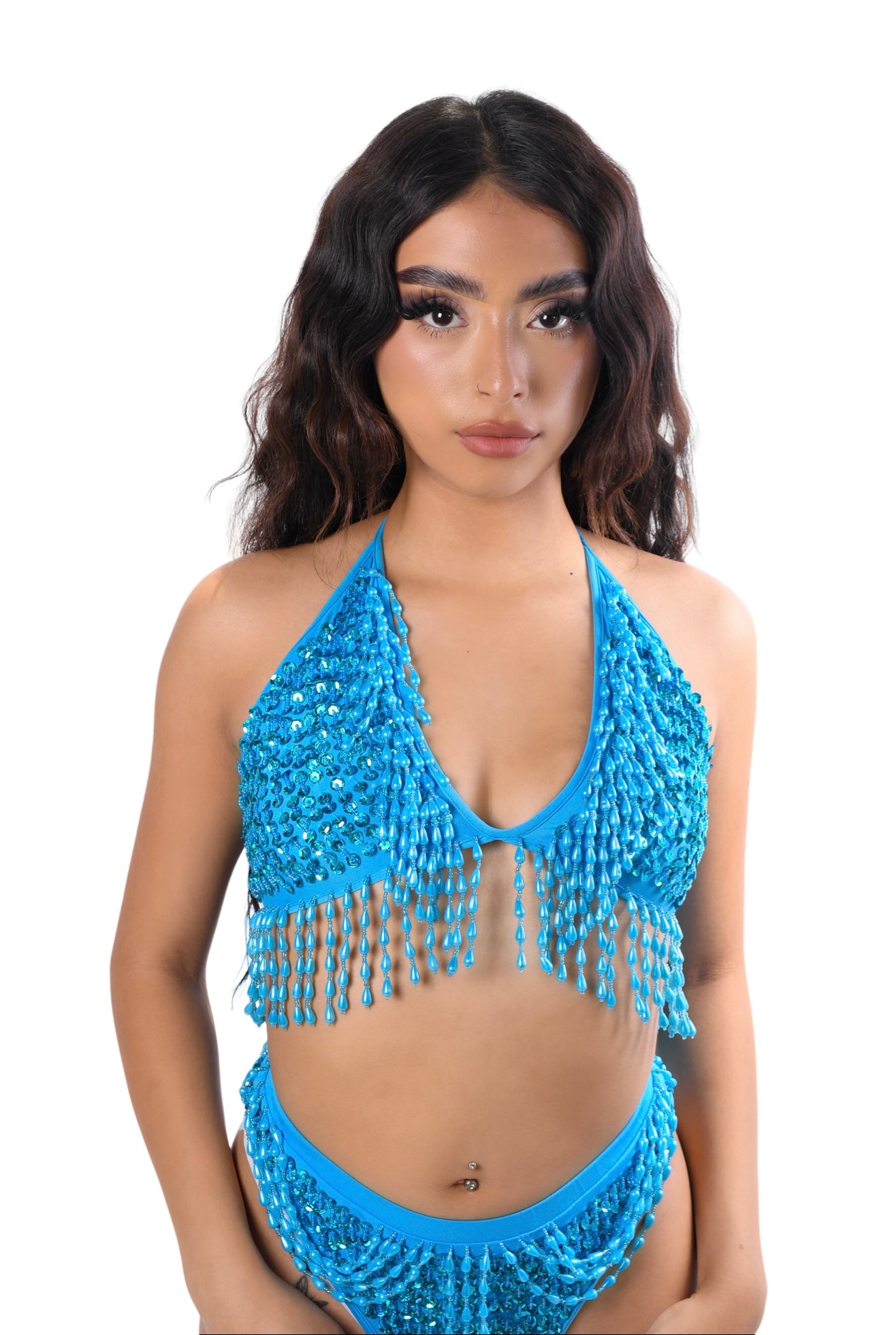 Hand Stitched Sequin Bra Top- Pixie Blue