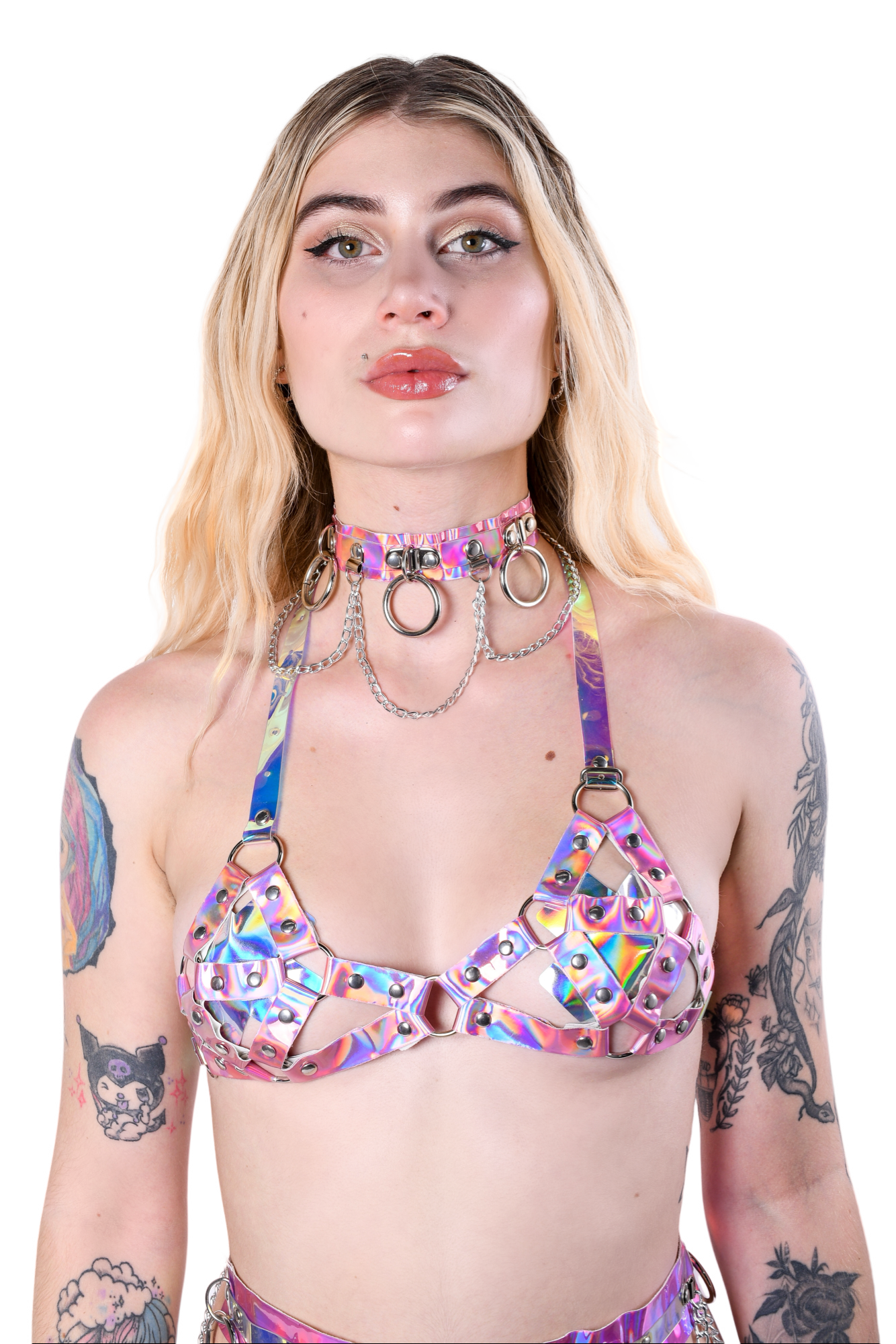 Space Hologram Harness Top & Choker- Baby Pink