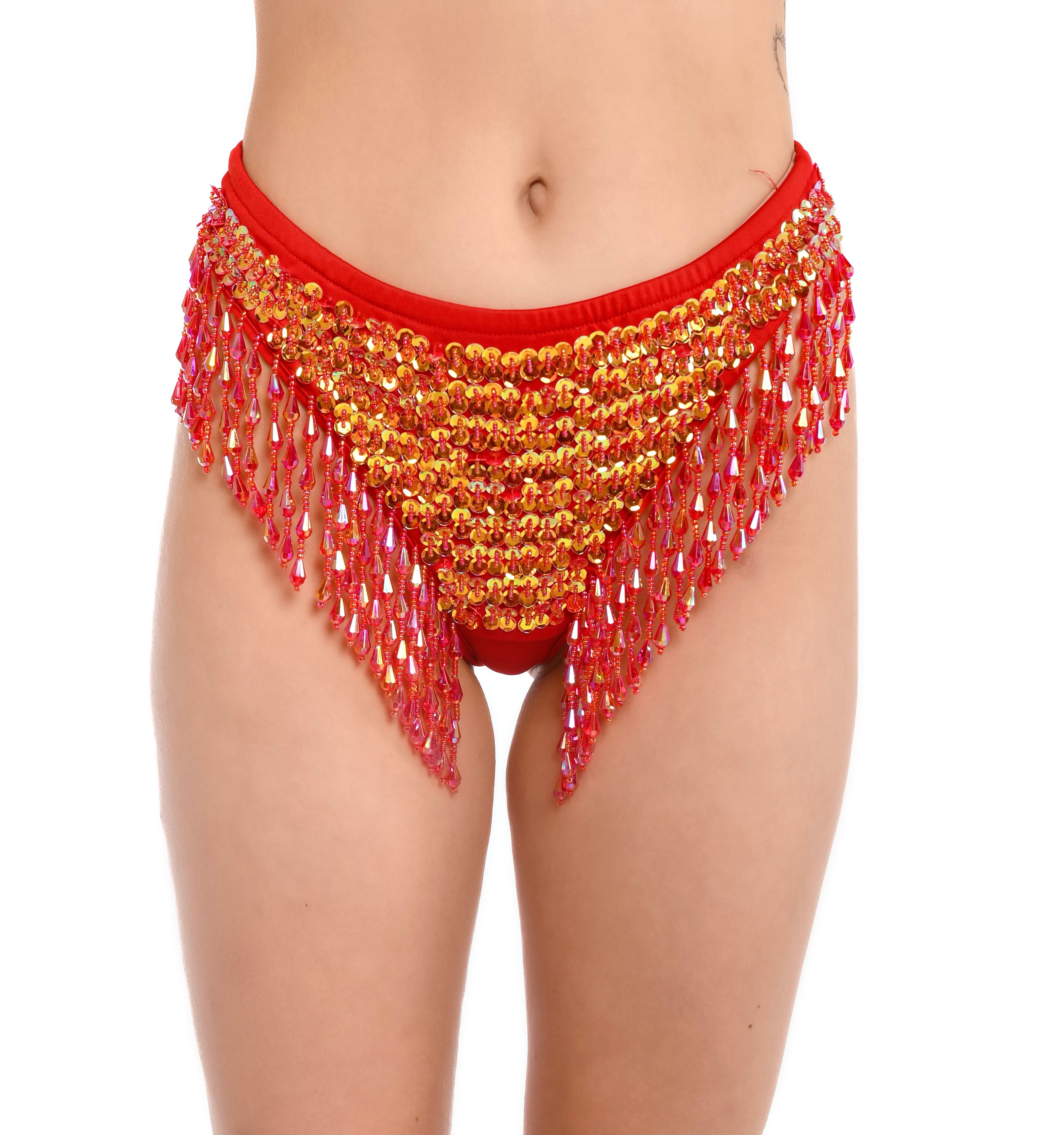 Hand Stitched Sequin Bottoms- Flame Red