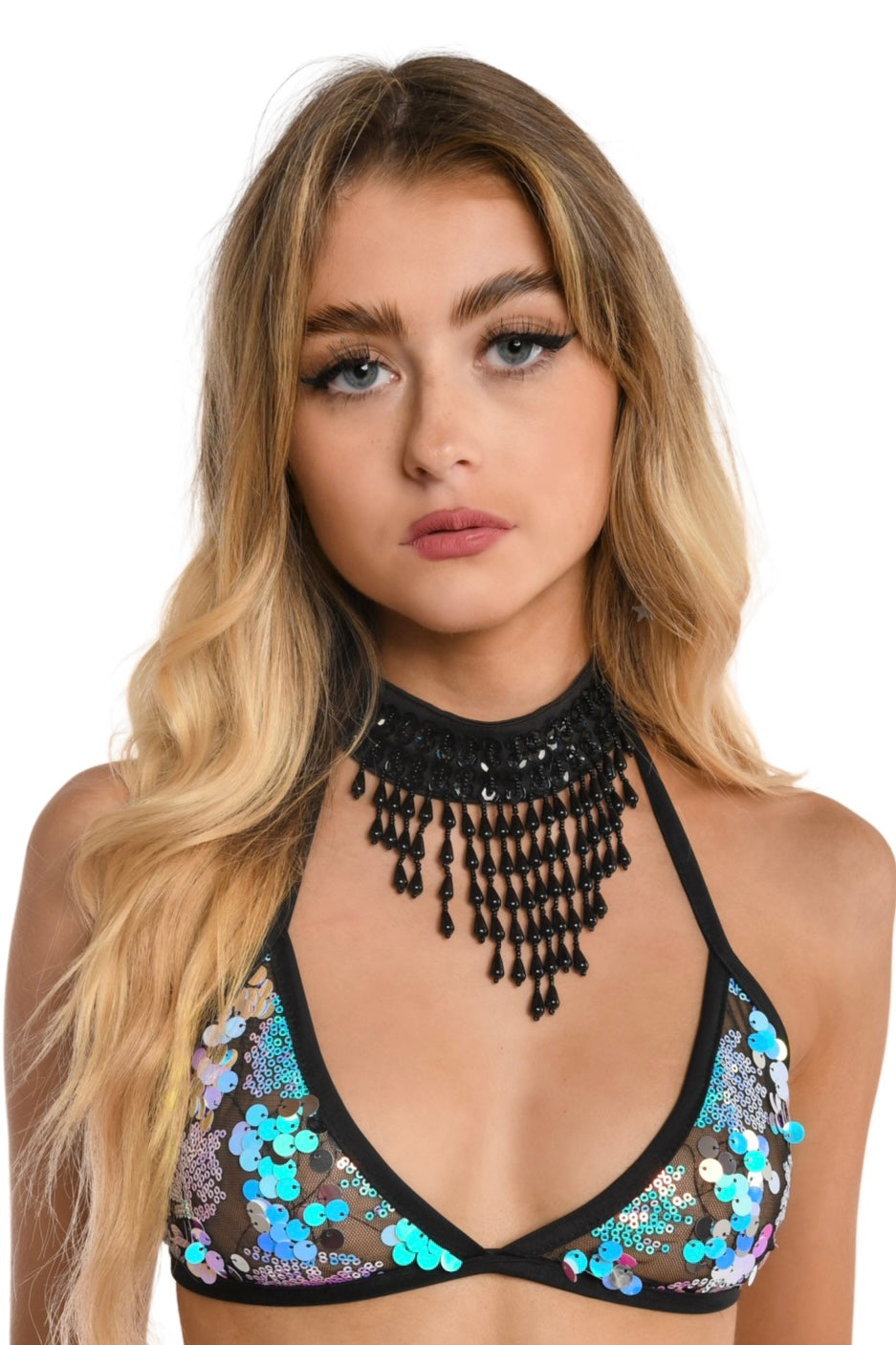 Hand Stitched Sequin Choker/Necklace - Midnight