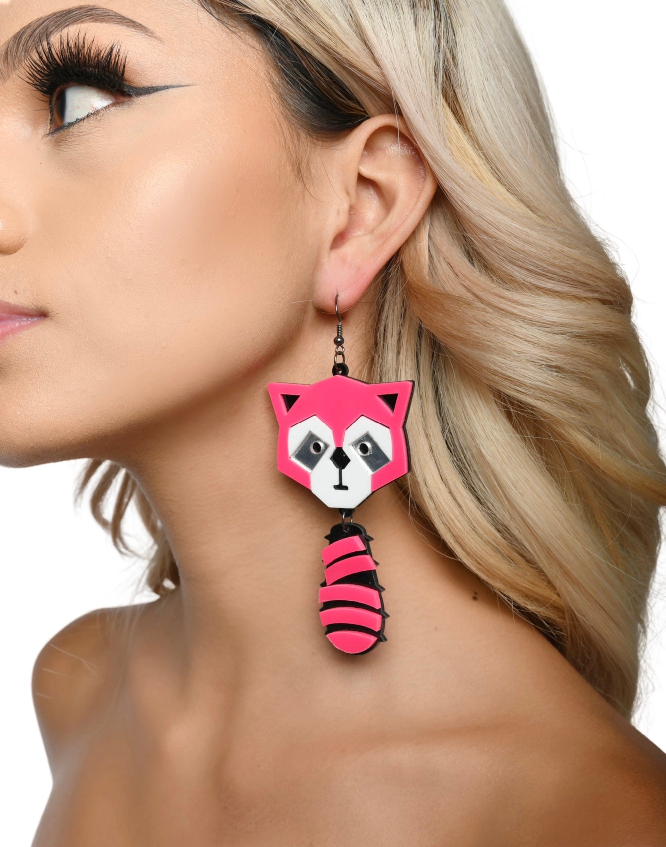 Pink Raccoon Earrings