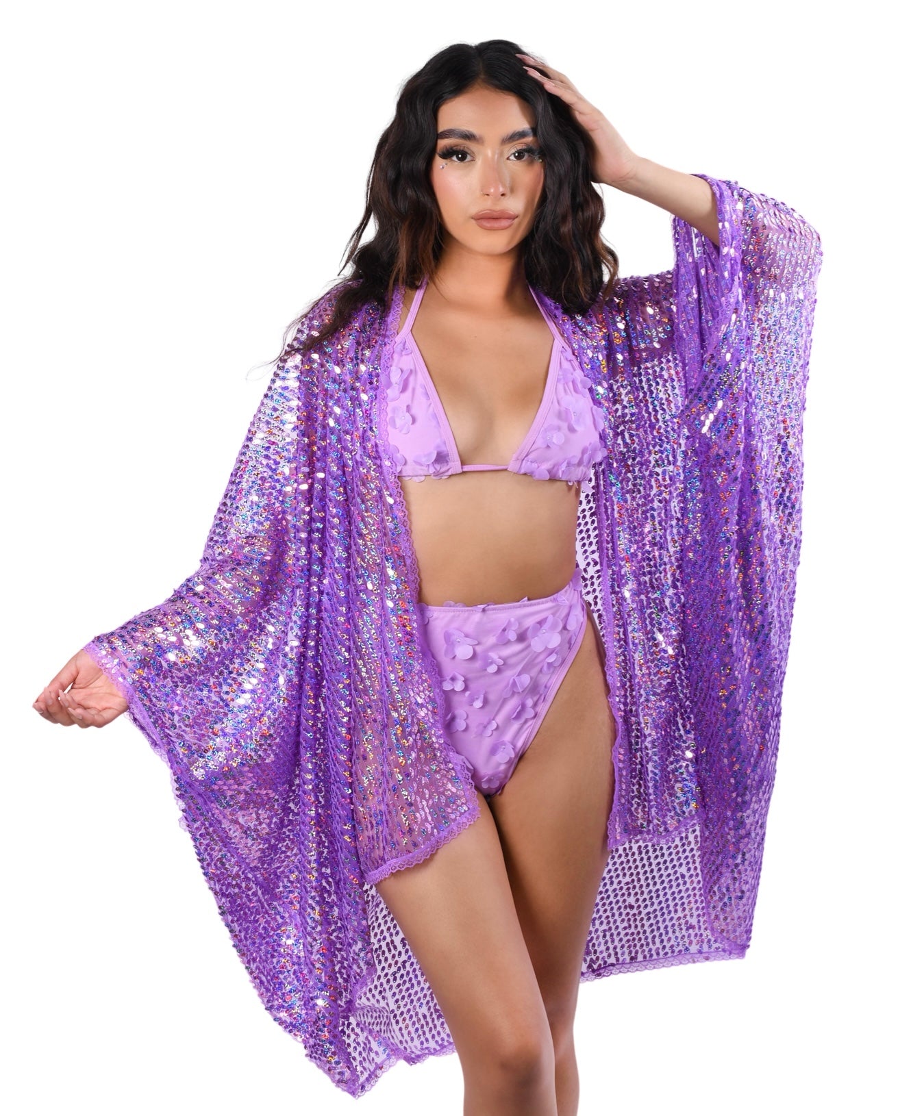 Disco Sequin Kimono - Purple Holographic