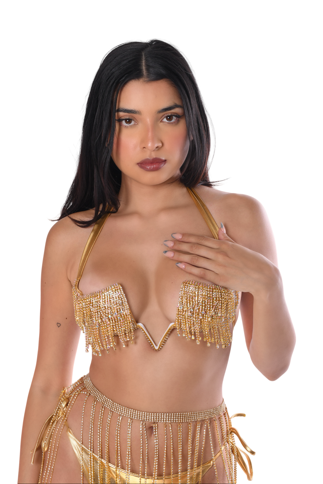 Gold Rhinestone Tassel Top