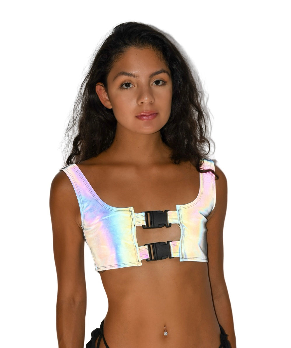 Light Reflective Buckle Top