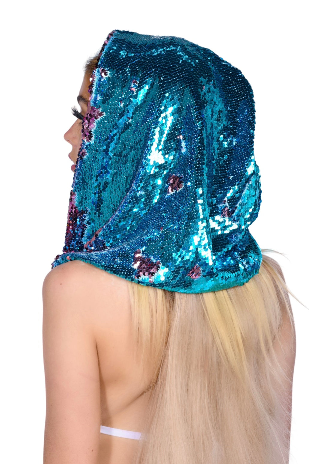 Reversible Sequin Hood - Ocean Blue & Copper