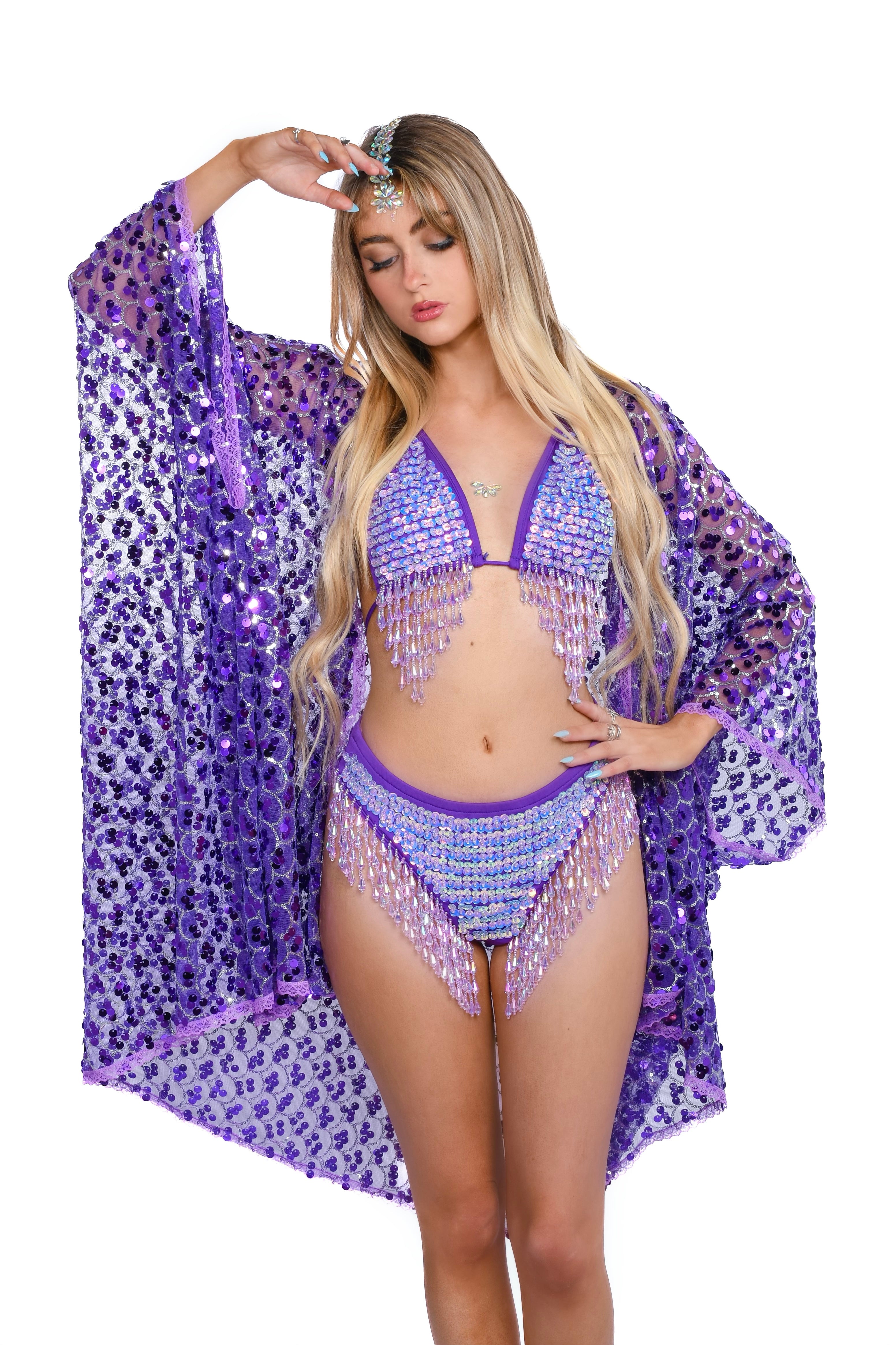 Disco Sequin Kimono - Violet
