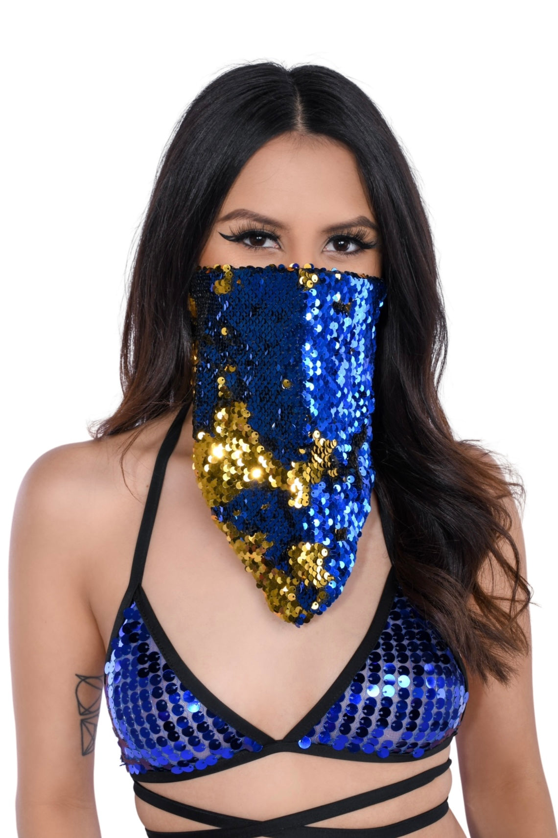 Reversible Sequin Bandana & Face Mask - Royal Blue & Gold