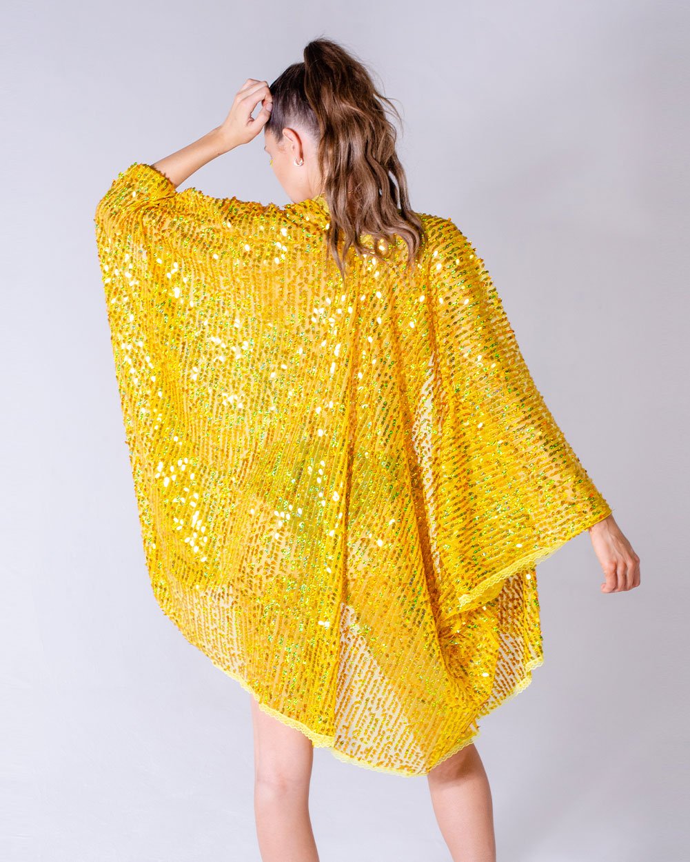 Disco Sequin Kimono - Yellow lily
