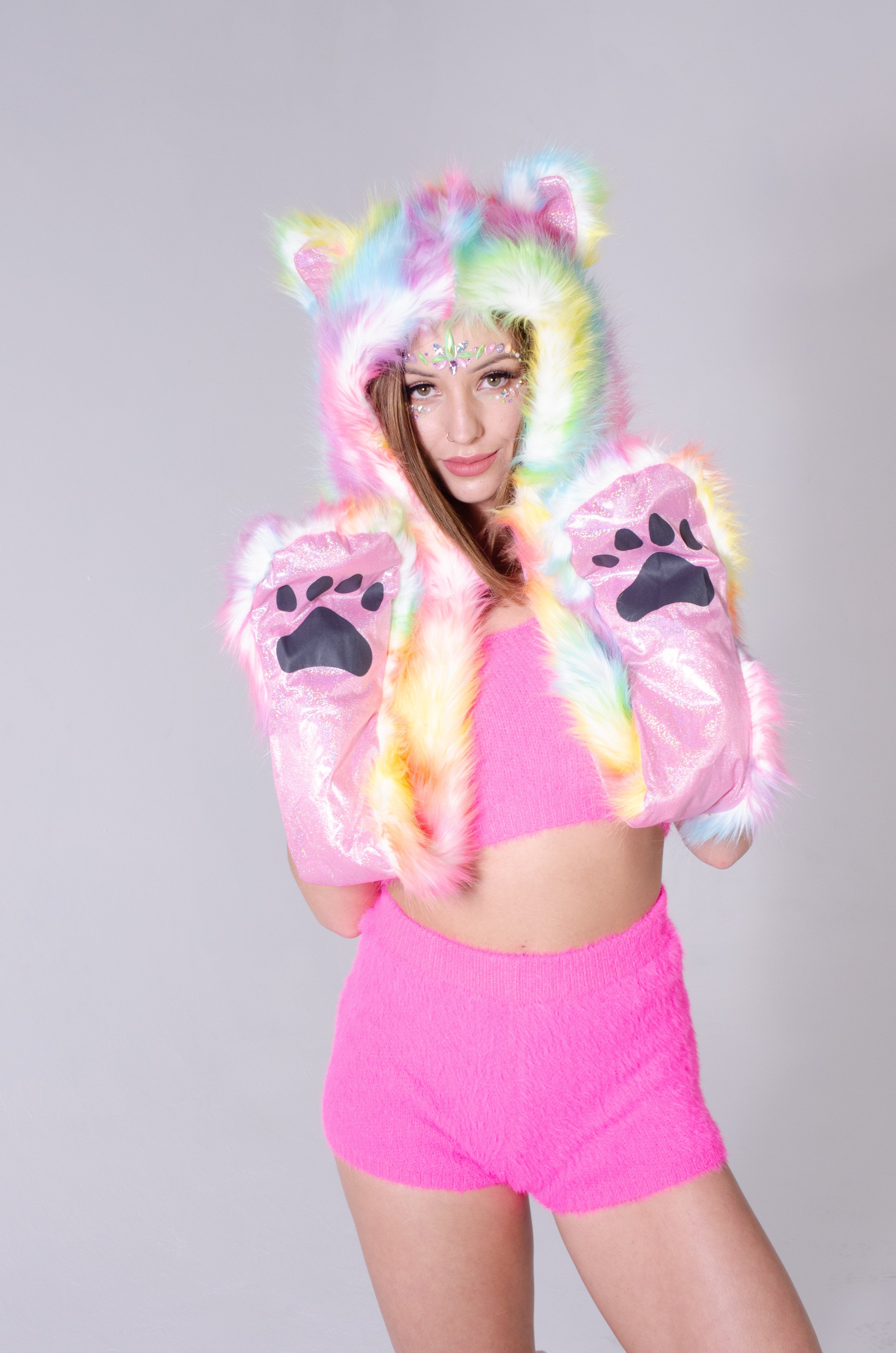 Cotton Candy Tie Dye Animal Fur Hood