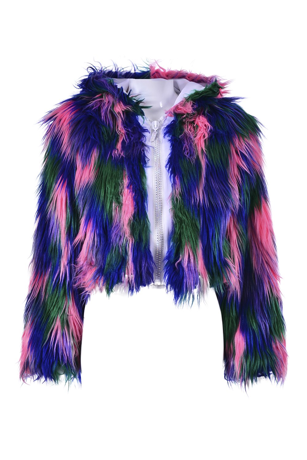 Disco Cropped Fur Jacket - Electric Jungle