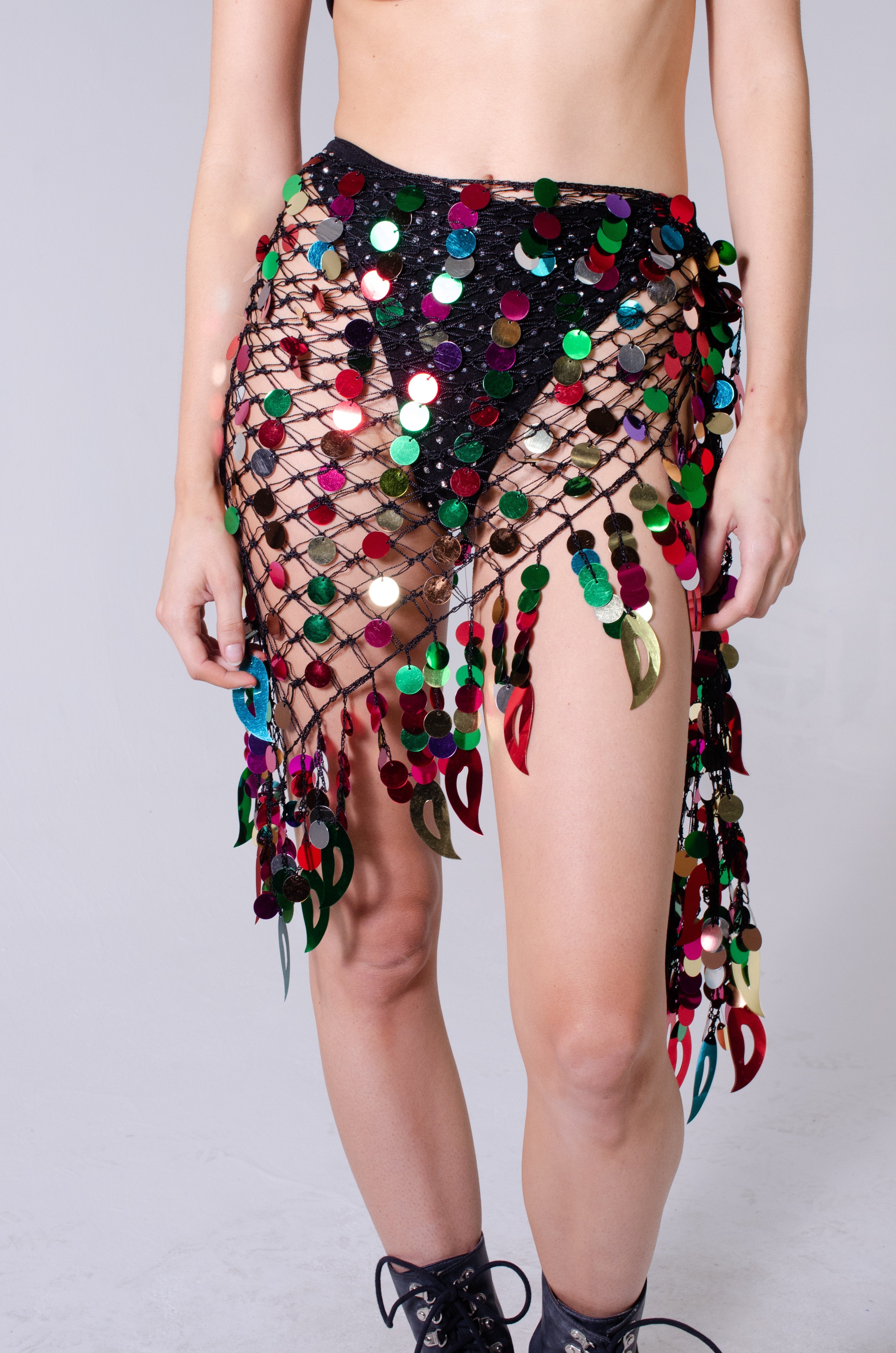 Rainbow Fishnet Coin Skirt