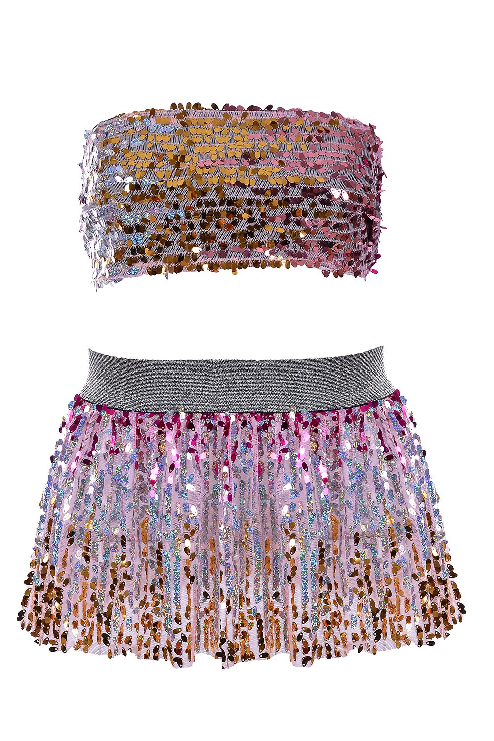 Platinum Blossoms Sequin Set (Tube Top & Skirt)