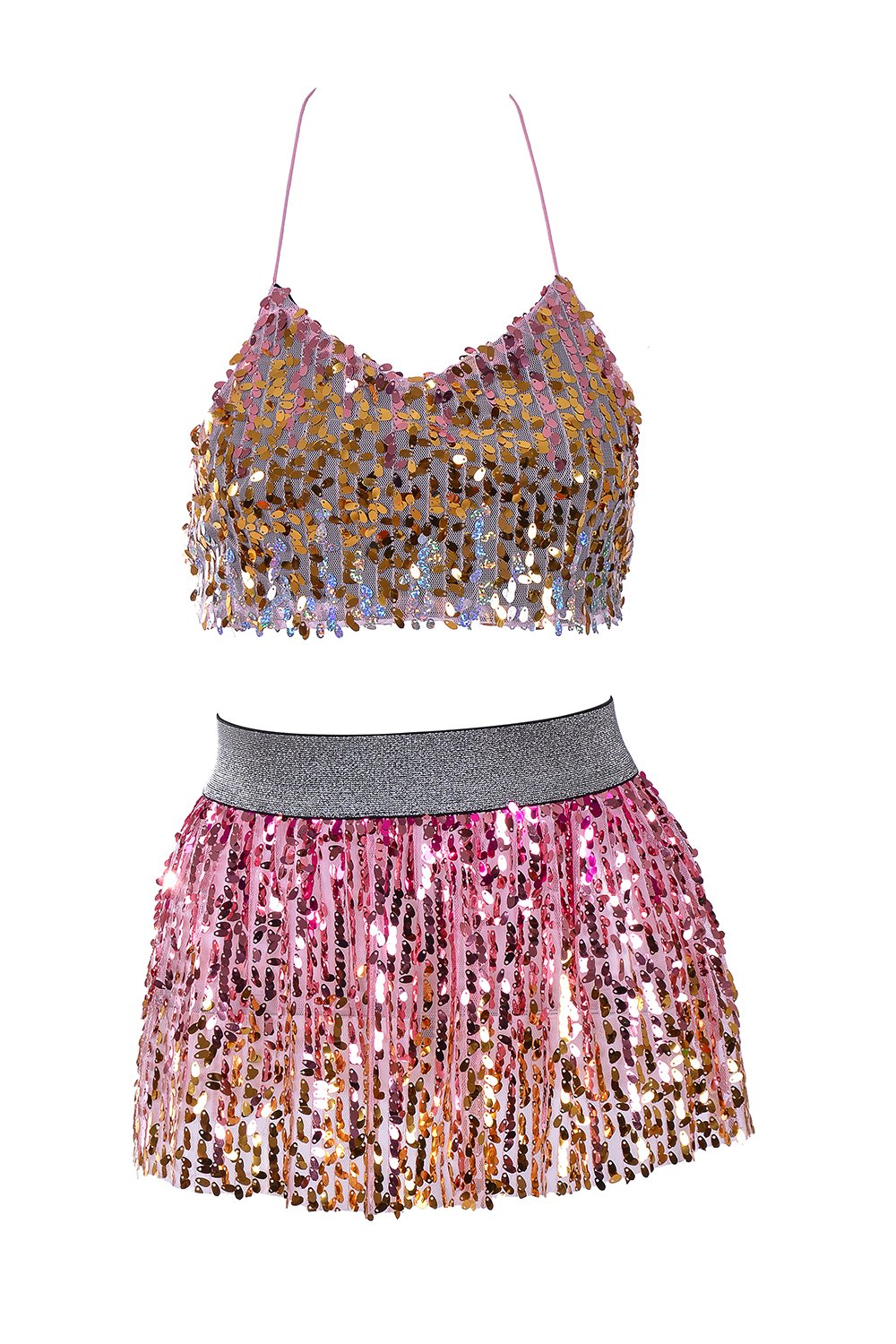 Platinum Blossoms Sequin Set (Top & Skirt)