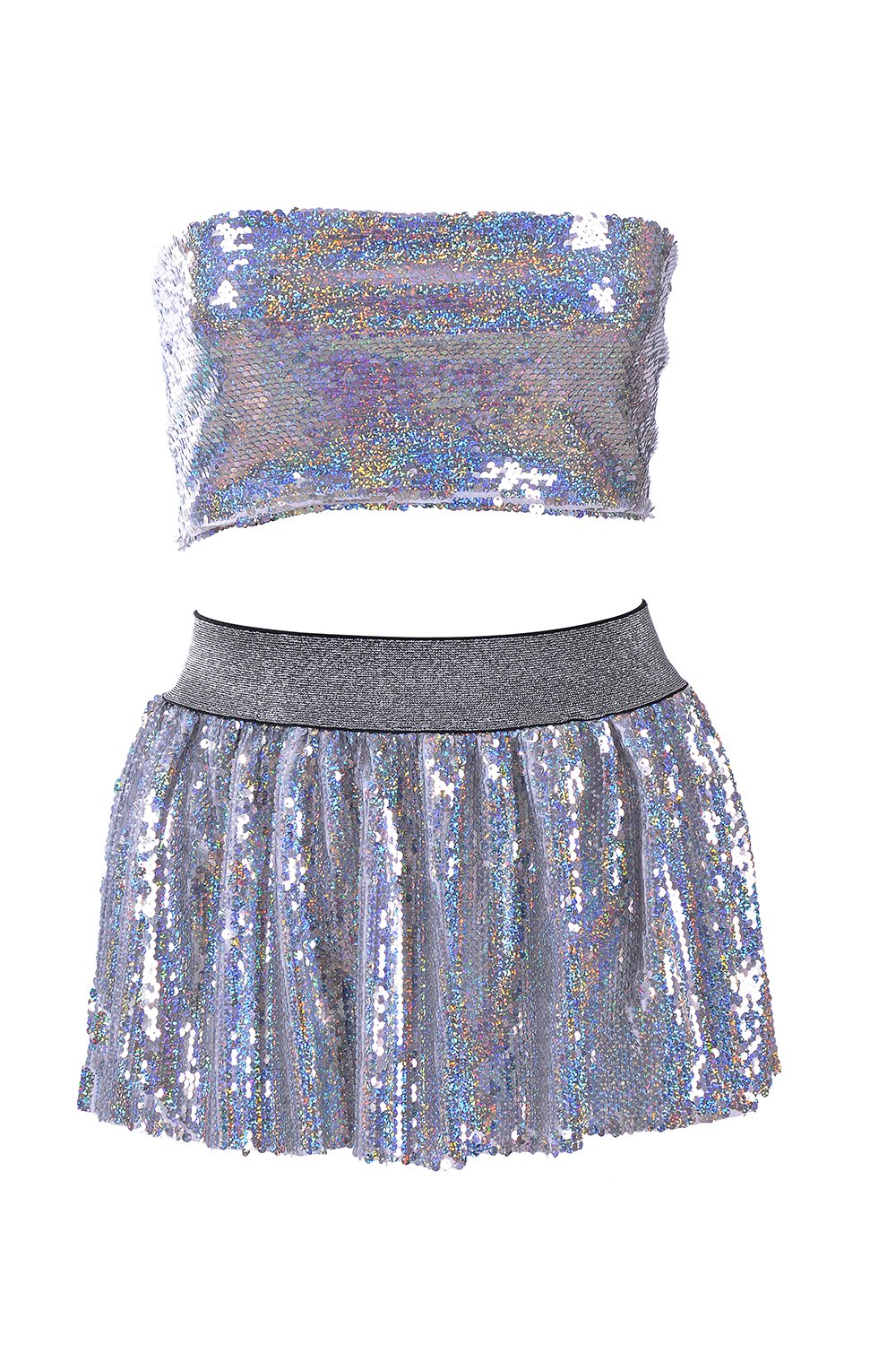 Holographic Reversible Sequin Set (Tube Top + Skirt)