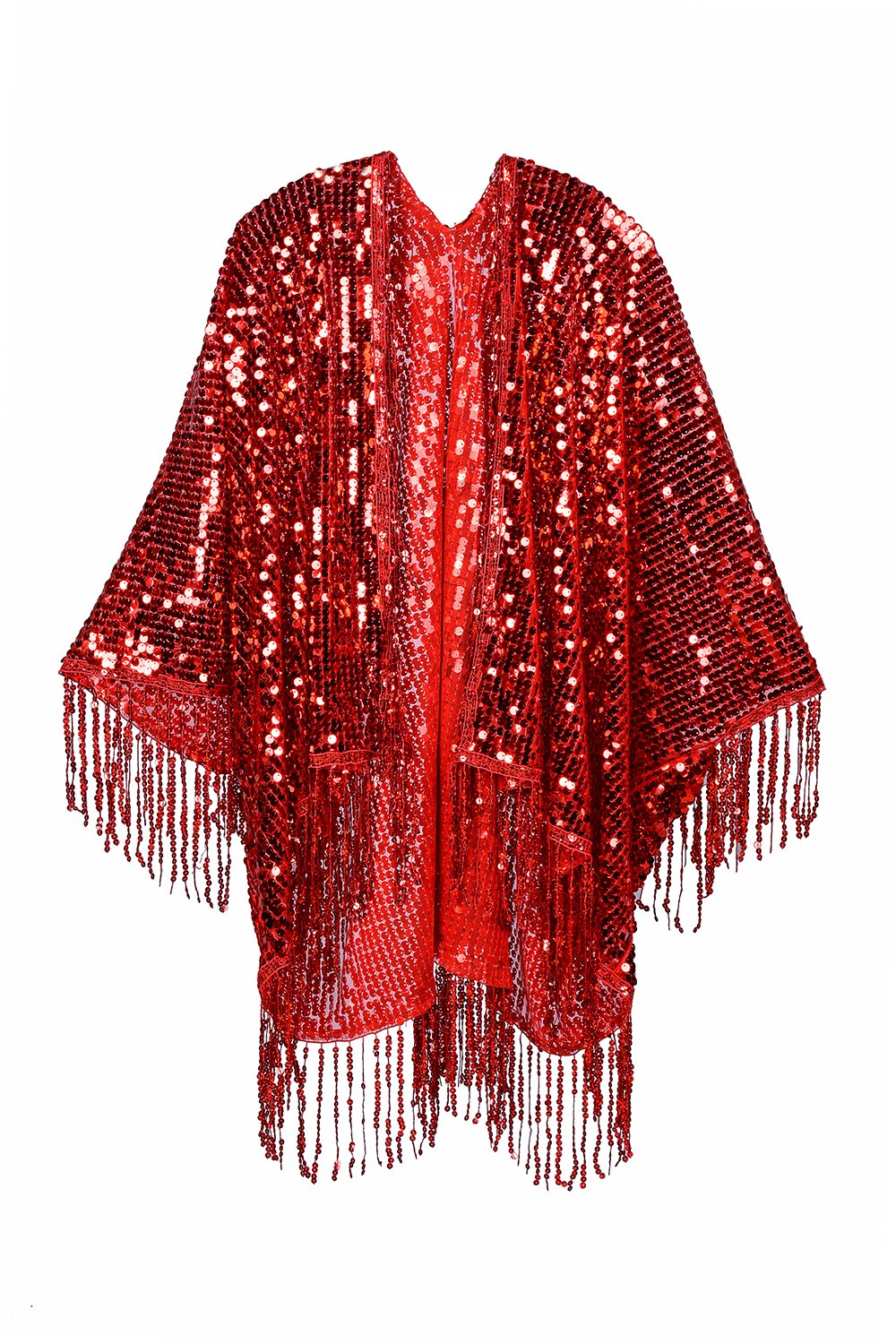 Disco Sequin Tassel Kimono - Ruby