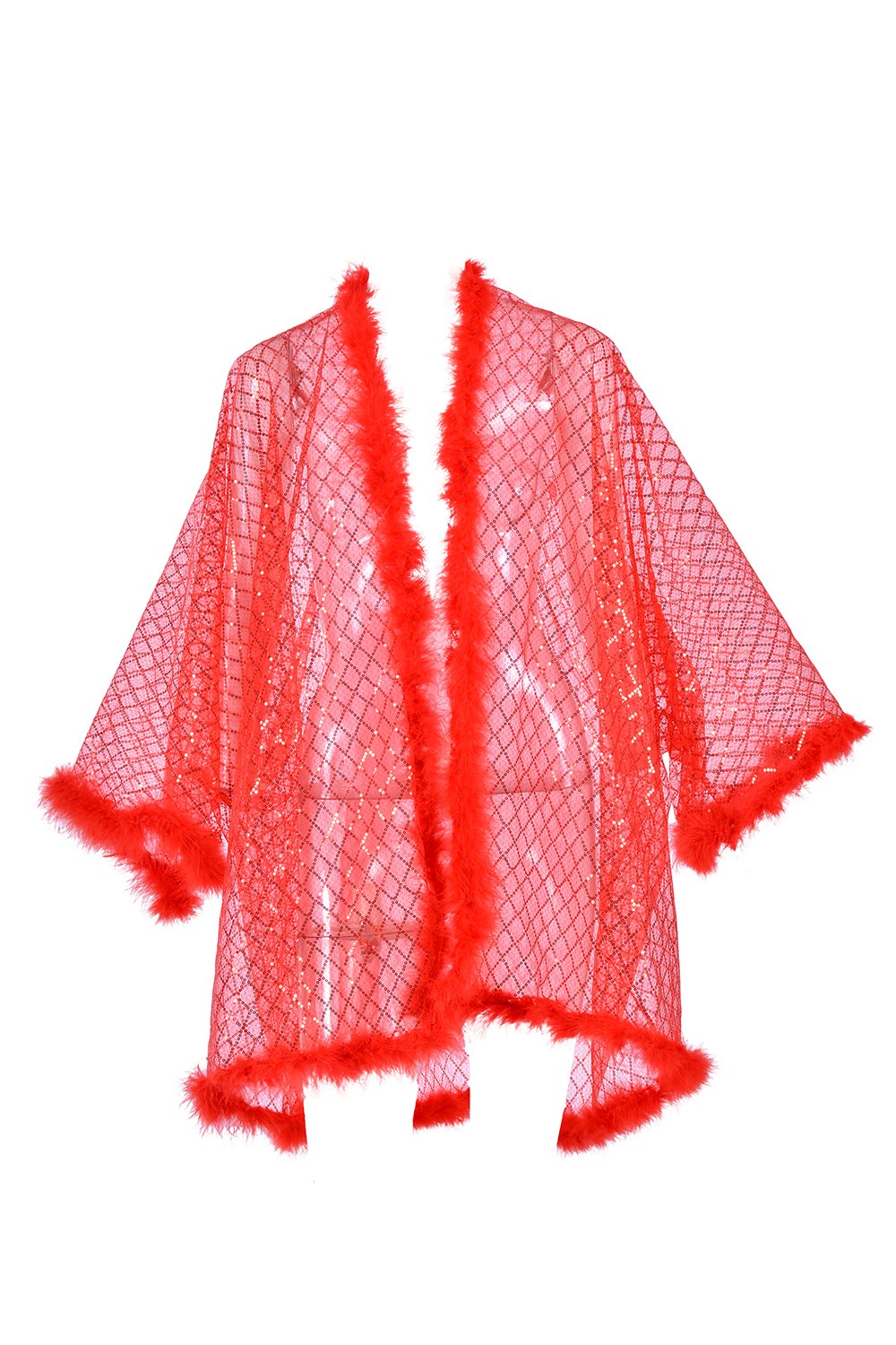 Fuzzy Sequin Kimono - Red Glitter