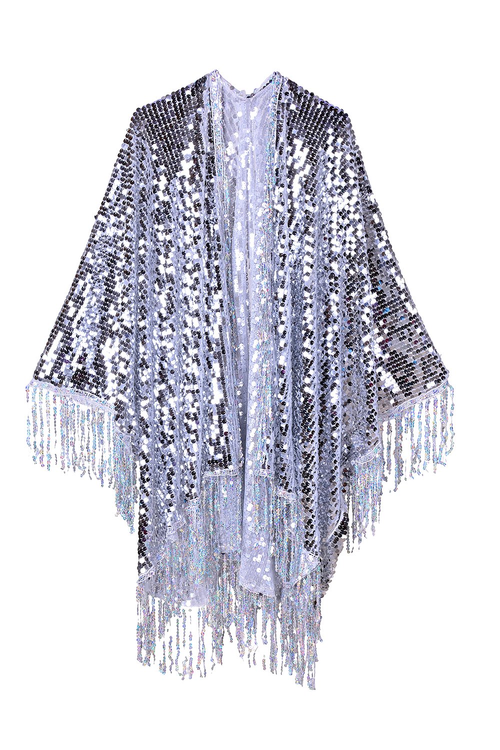 Disco Sequin Tassel Kimono - Silver