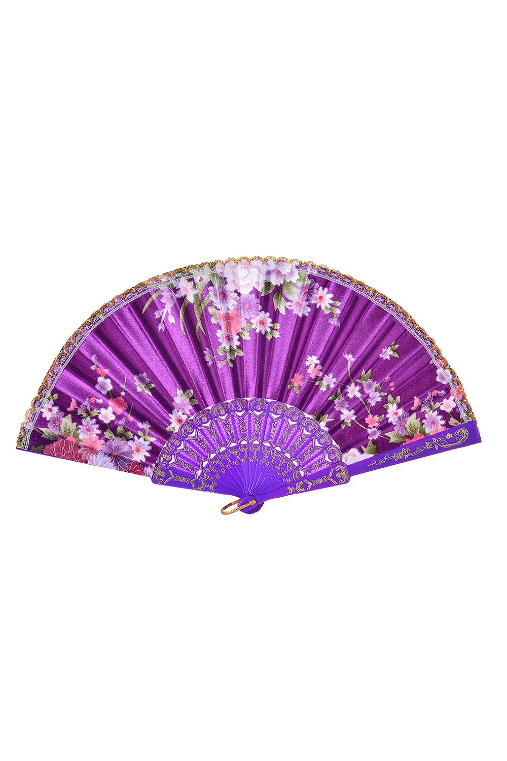 Festival Silk Fan - Purple Blossoms