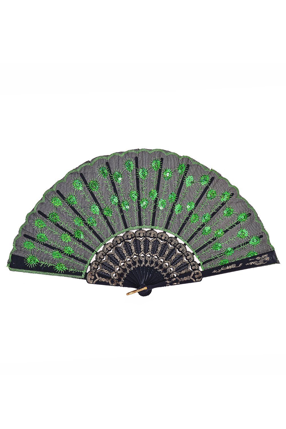 Peacock Sequin Fan - Green