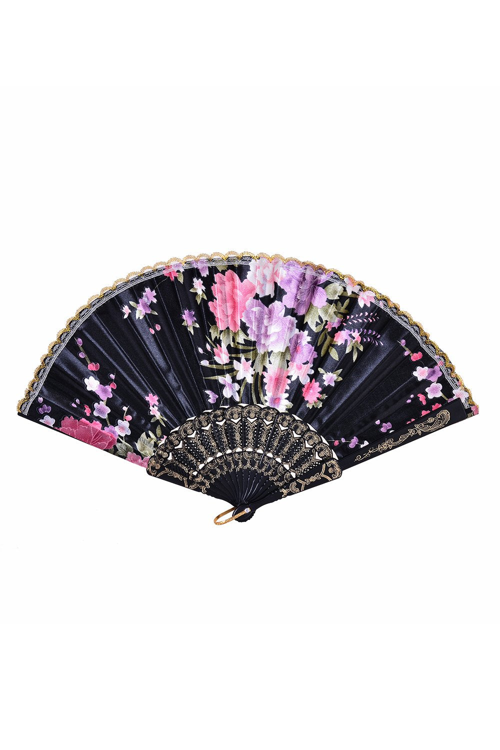 Festival Silk Fan - Black Blossoms
