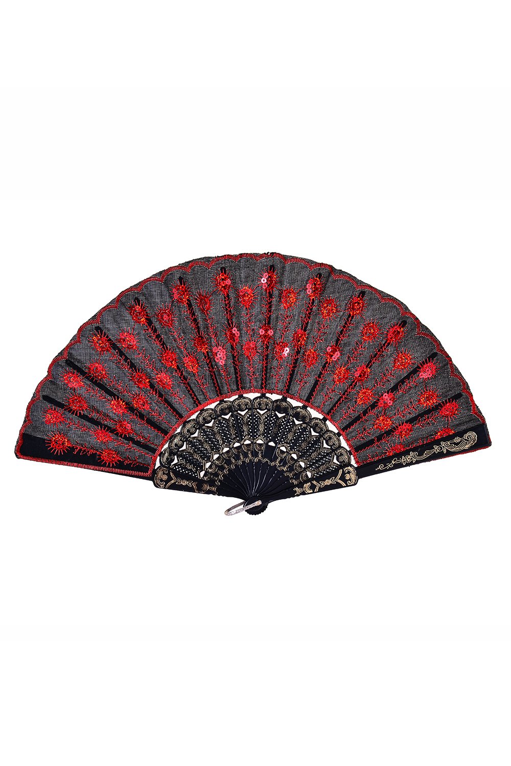Peacock Sequin Fan - Red