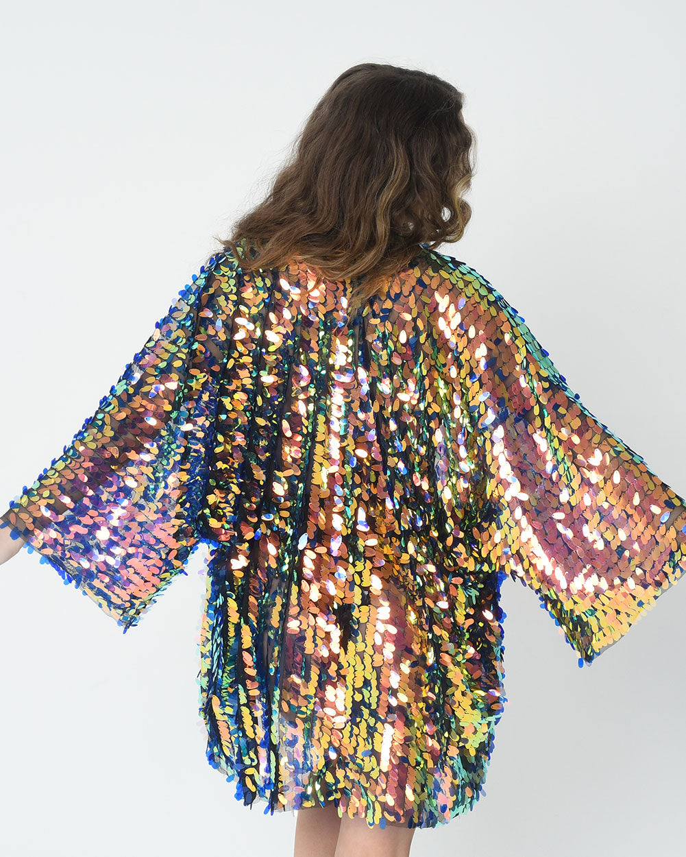 Disco Sequin Kimono- Peacock