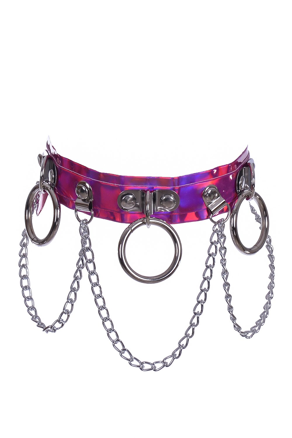 Hoop Chain Chocker in Rose Pink Hologram