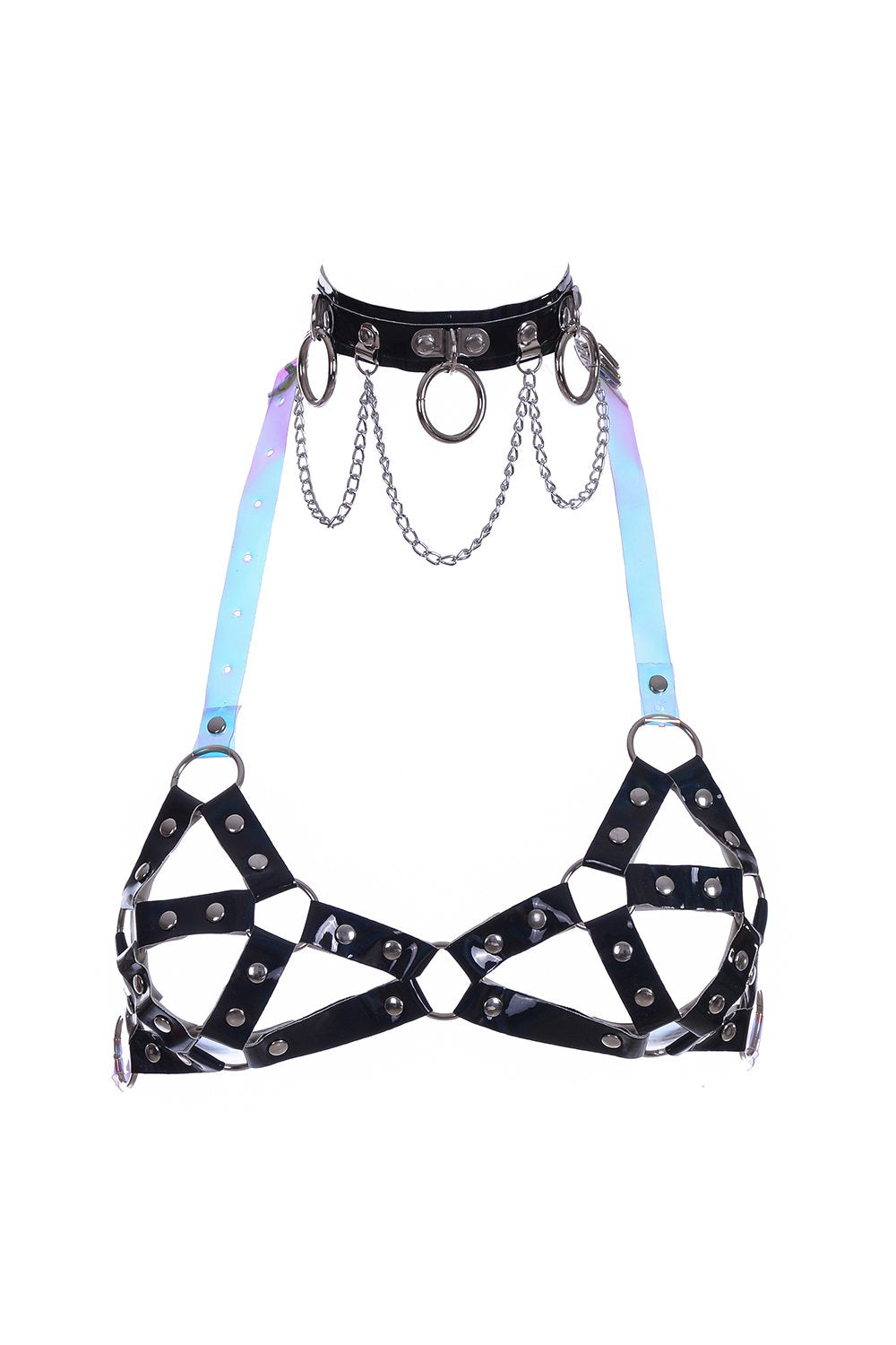 Black Hologram Harness Top & Chocker Set