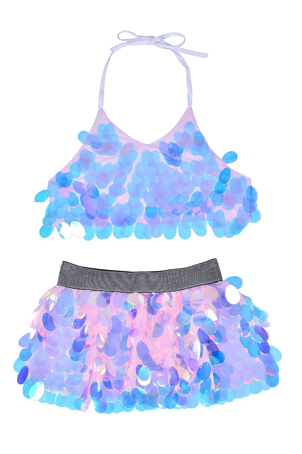 Reversible Sequin Set (Halter Top & Skirt) - Unicorn Tears