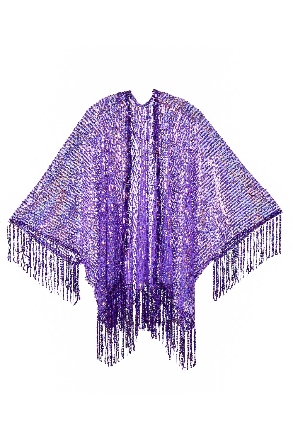 Disco Sequin Tassel Kimono - Purple Holographic