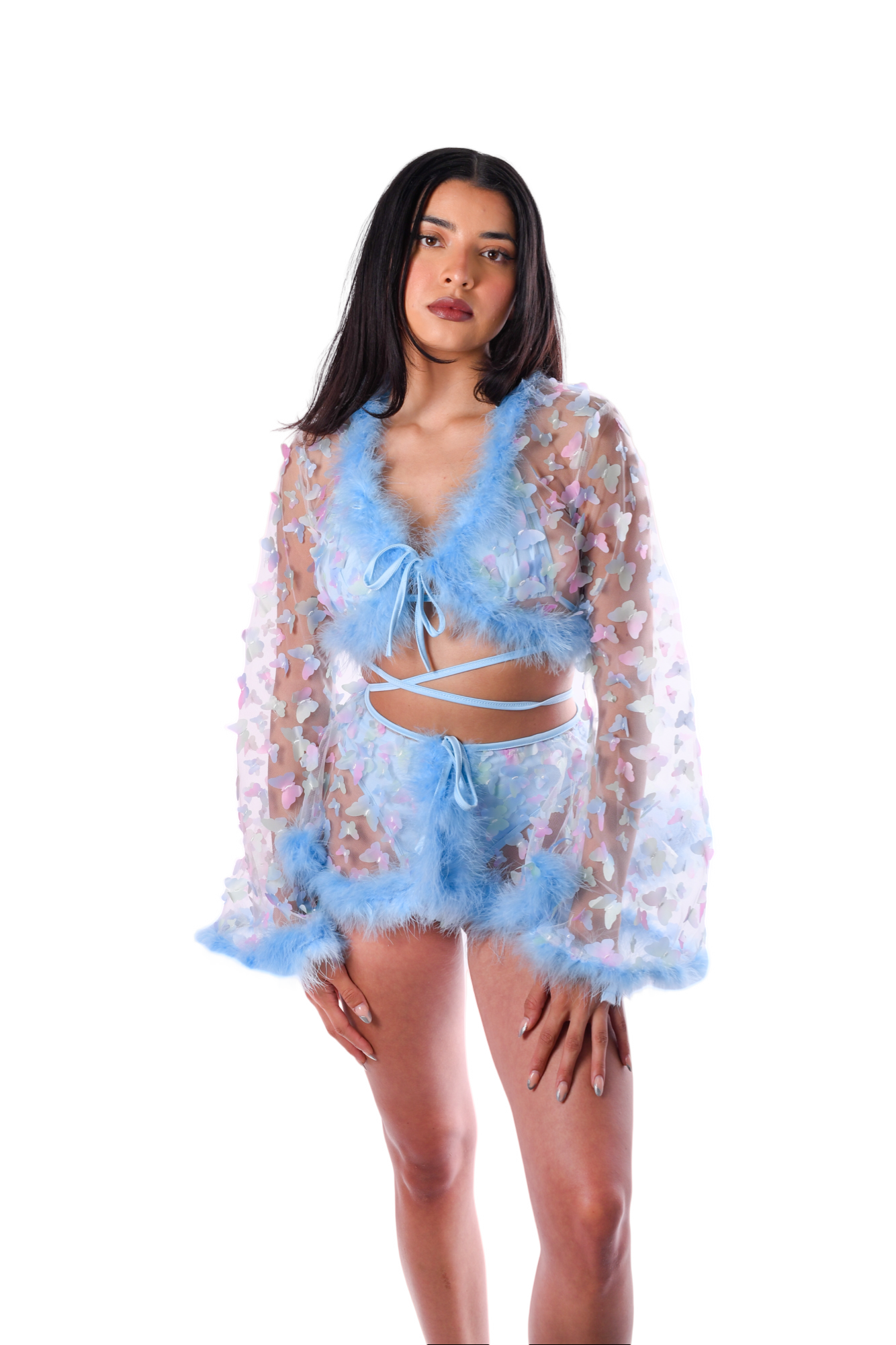 Blue Butterfly Fuzzy 3D Skirt