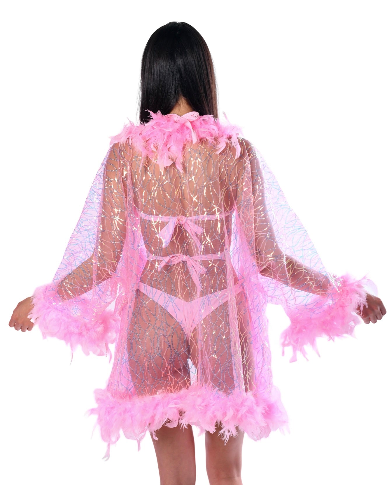Fuzzy Sequin Kimono- Pink Diva