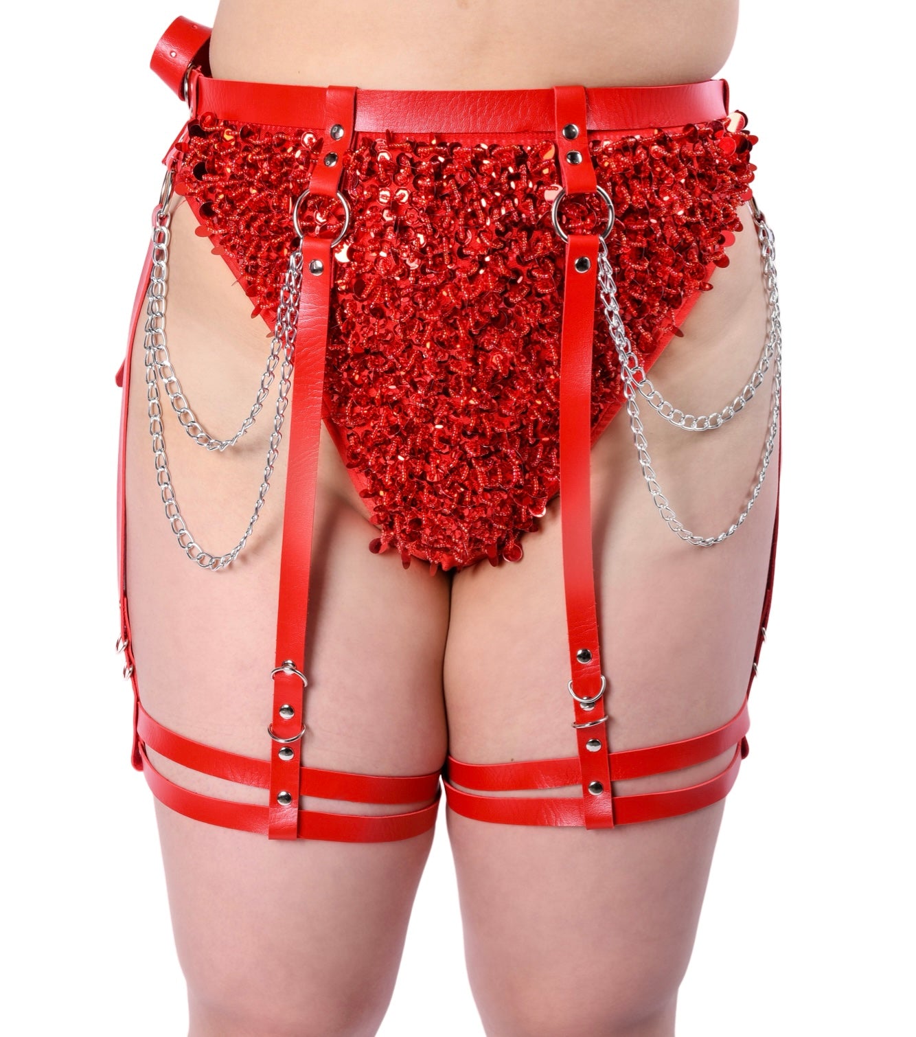 Red Flame Vegan Leather Leg Harness