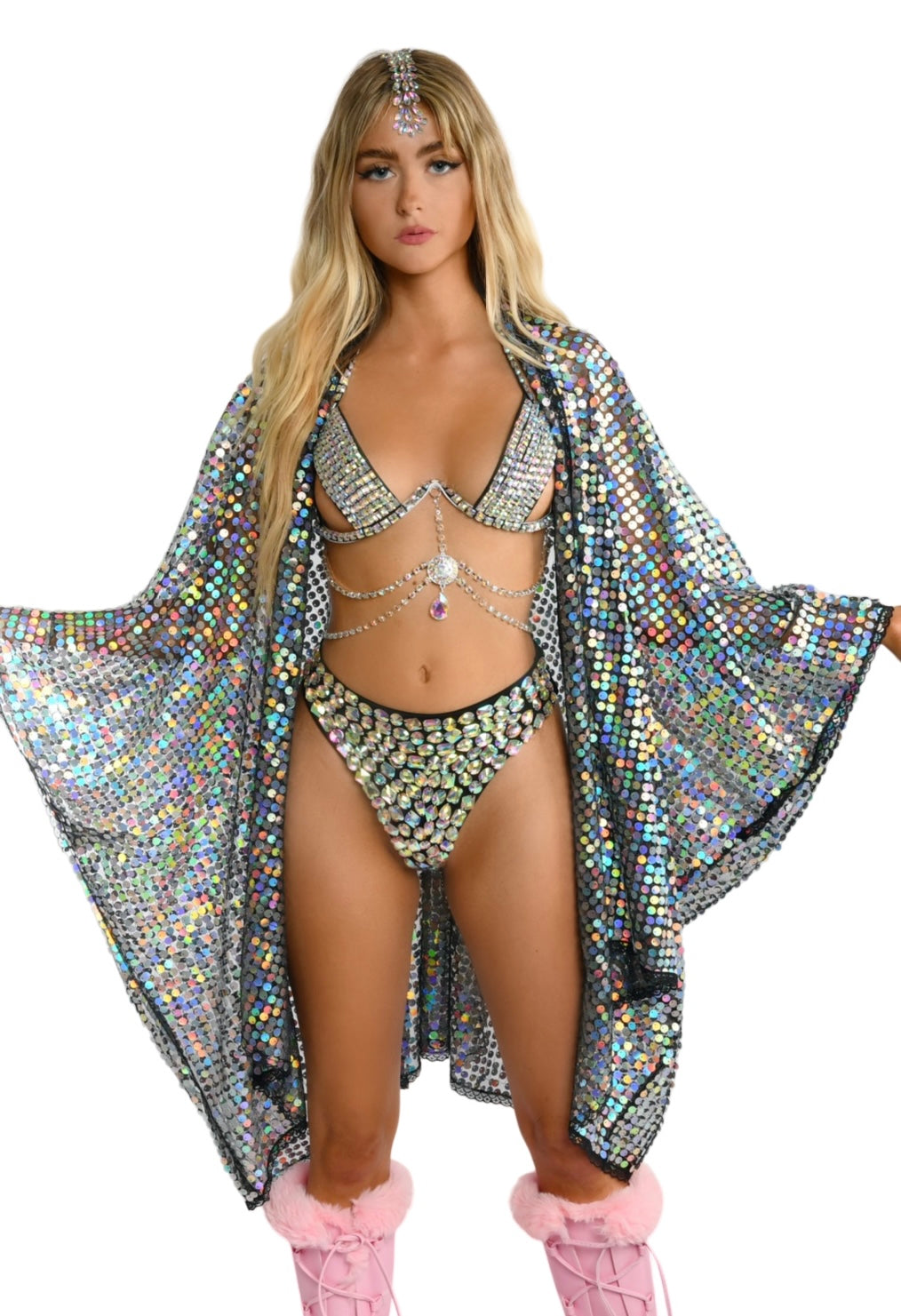 Yomorio Holographic Rave Outfits for Women Metallic Sequin Skirt