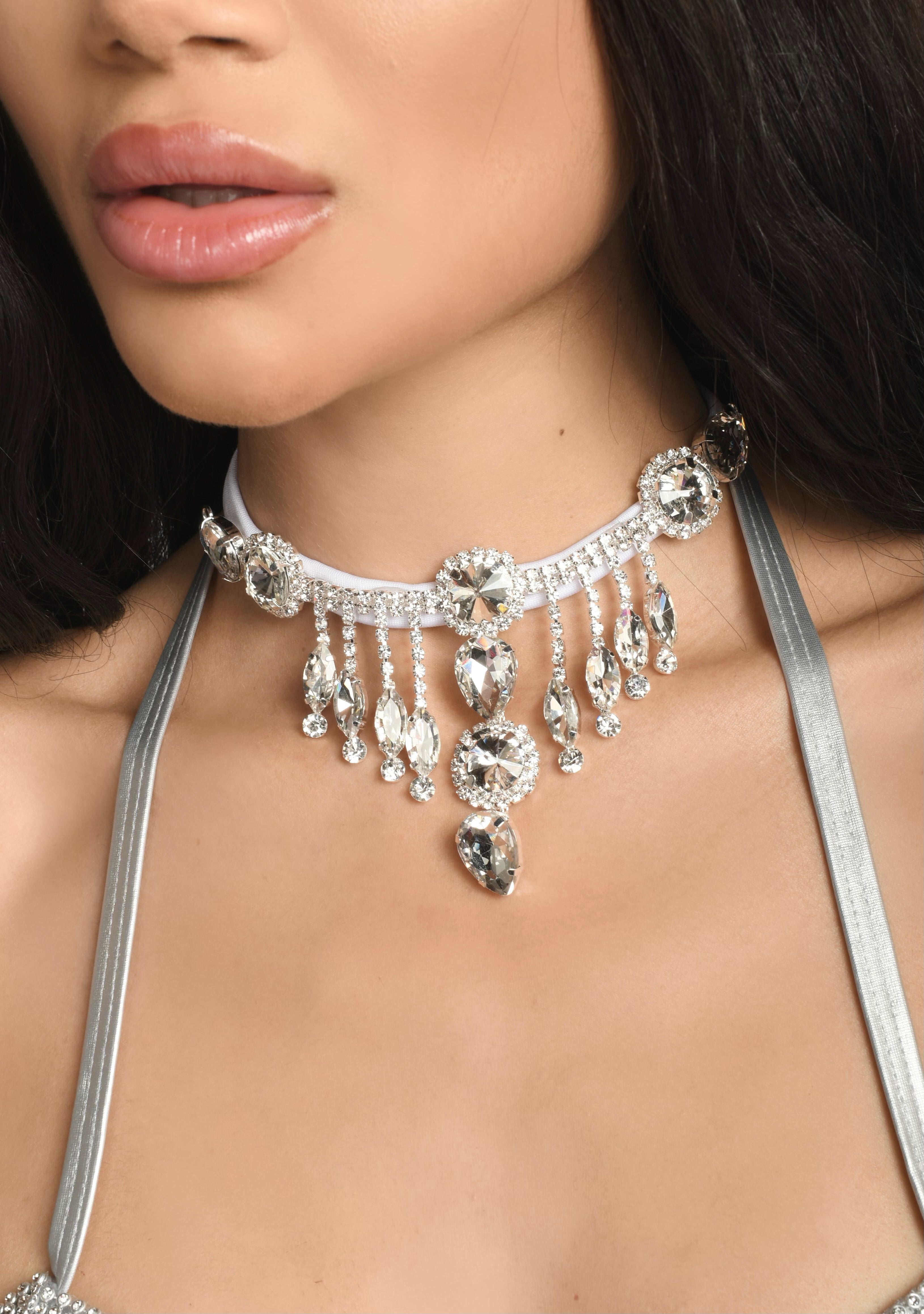 Silver Crystal Gem Necklace