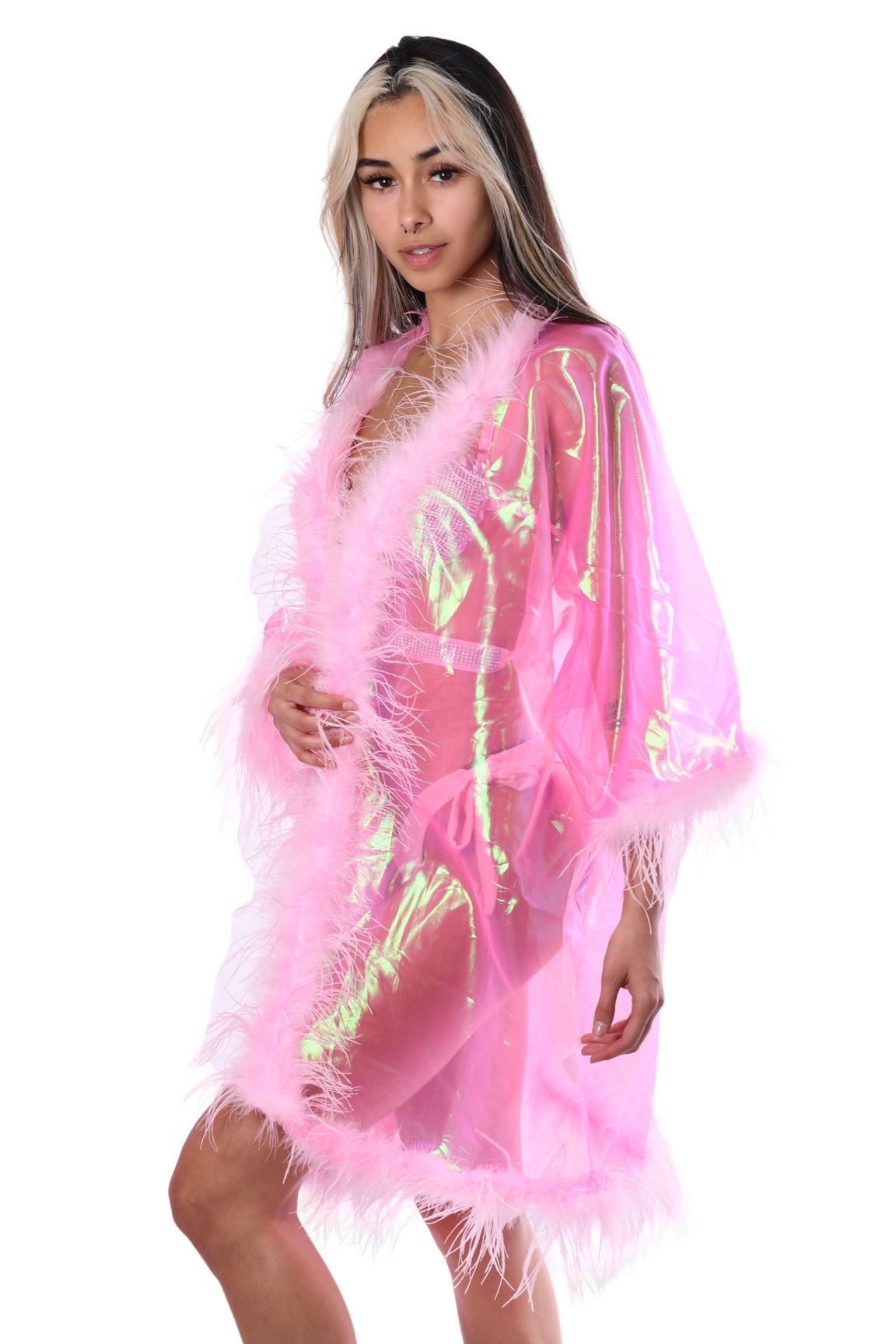 Specialty Fuzzy Kimono- Pink Iridescent Diva