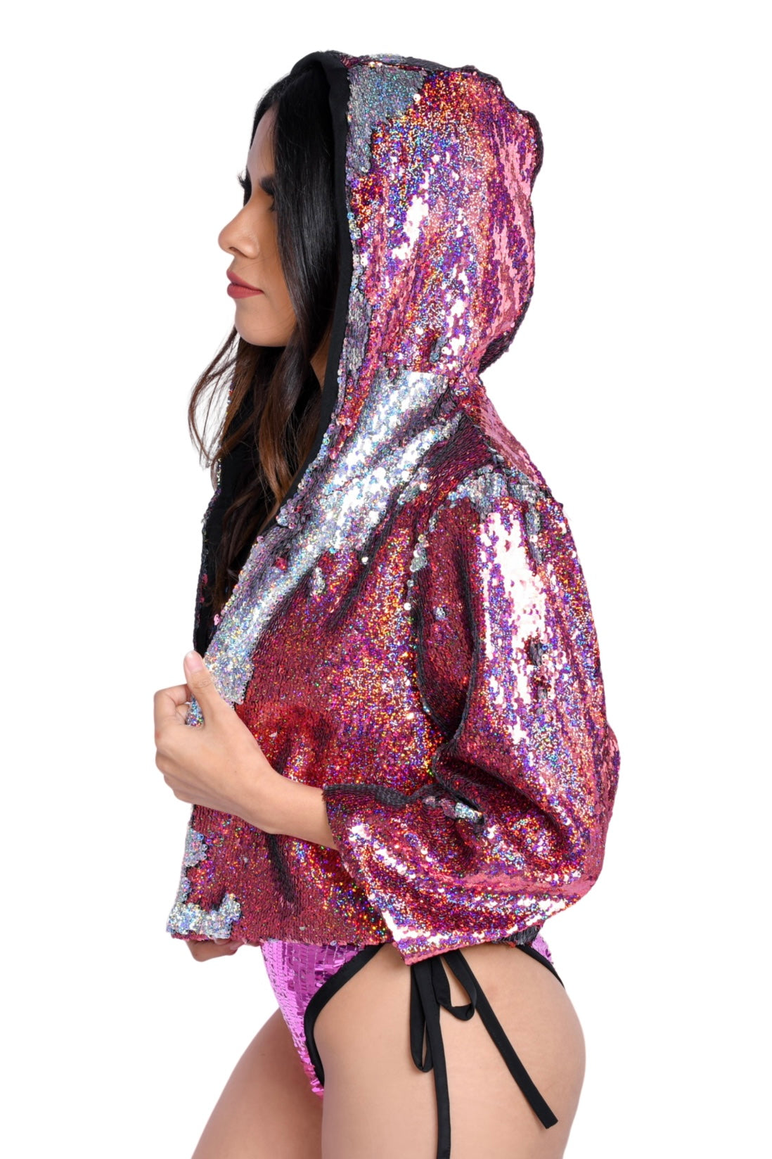 Sequin Cropped Jacket - Pink Stars